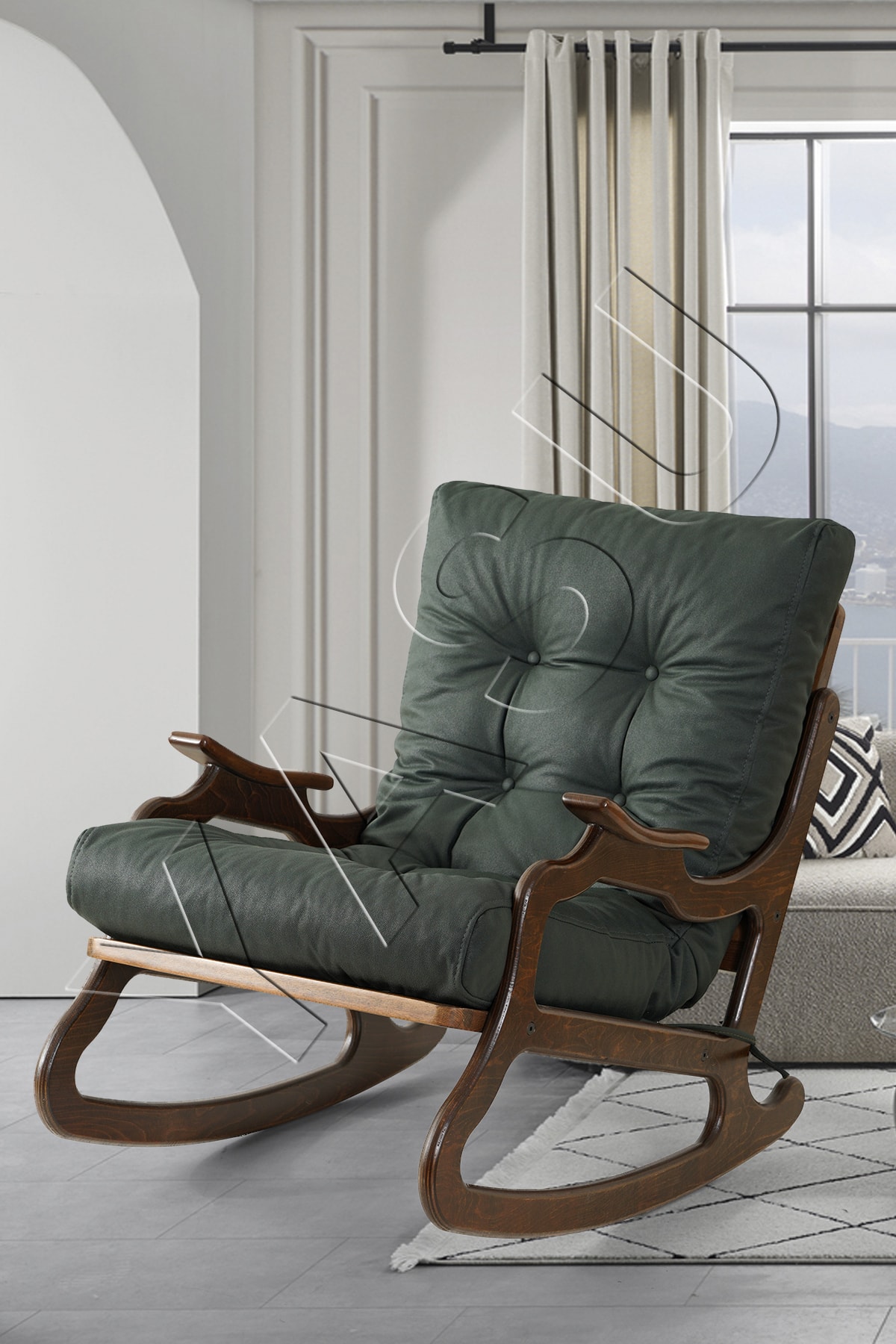 ROCKING ROCKING SOFA GREEN WOODEN FATHER BREASTFEEDING BOOK TV CHAIR SOFA ARMCHAIR NUBUCK