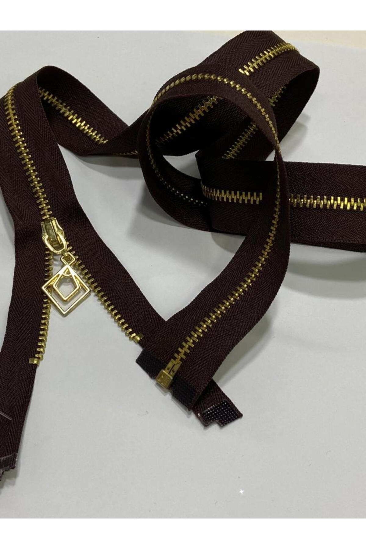 Iron tooth coat coat zipper / 80 cm / BROWN / gold tooth / no 4,5