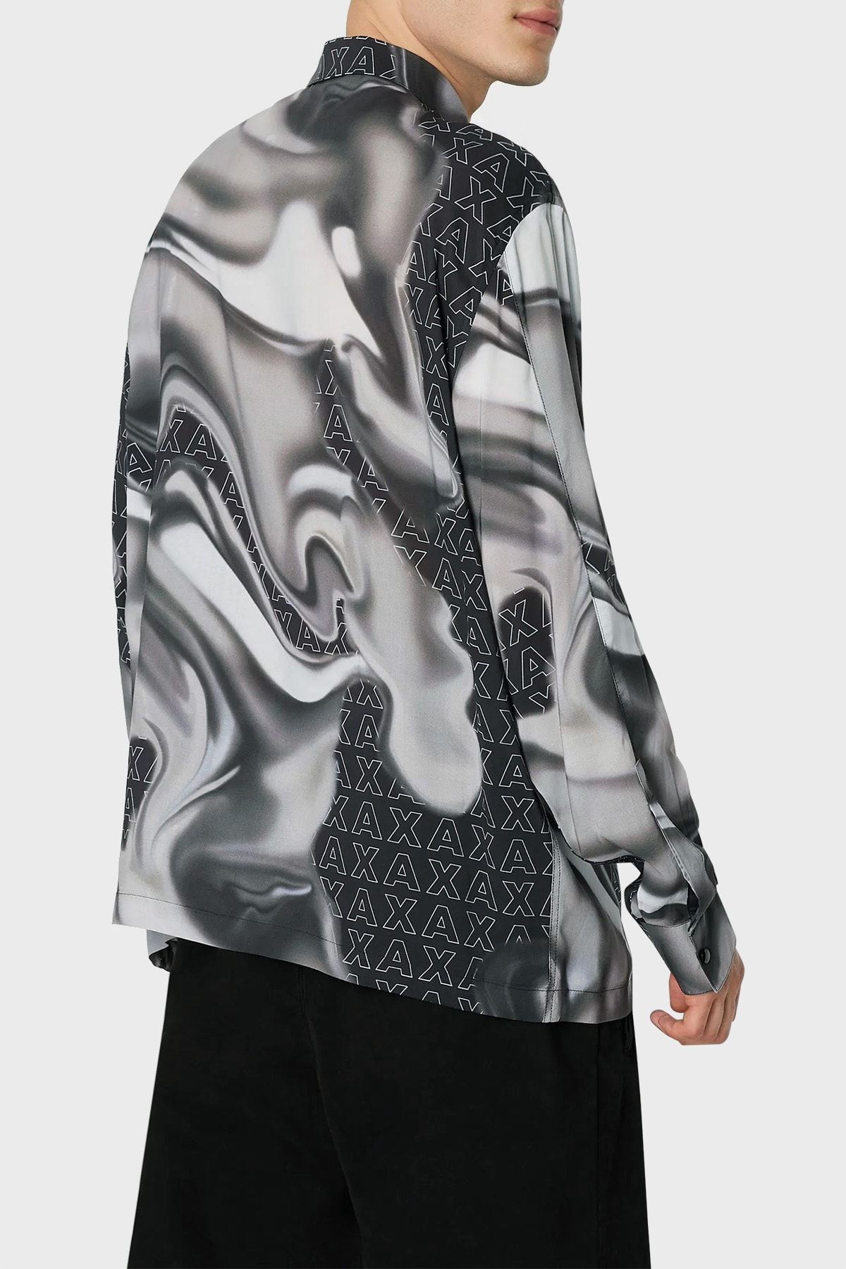 پیراهن / بلوز دکمه دار مشکی مردانه آرم طرح 6rzc10 ZnRNZ 22BS Armani Exchange