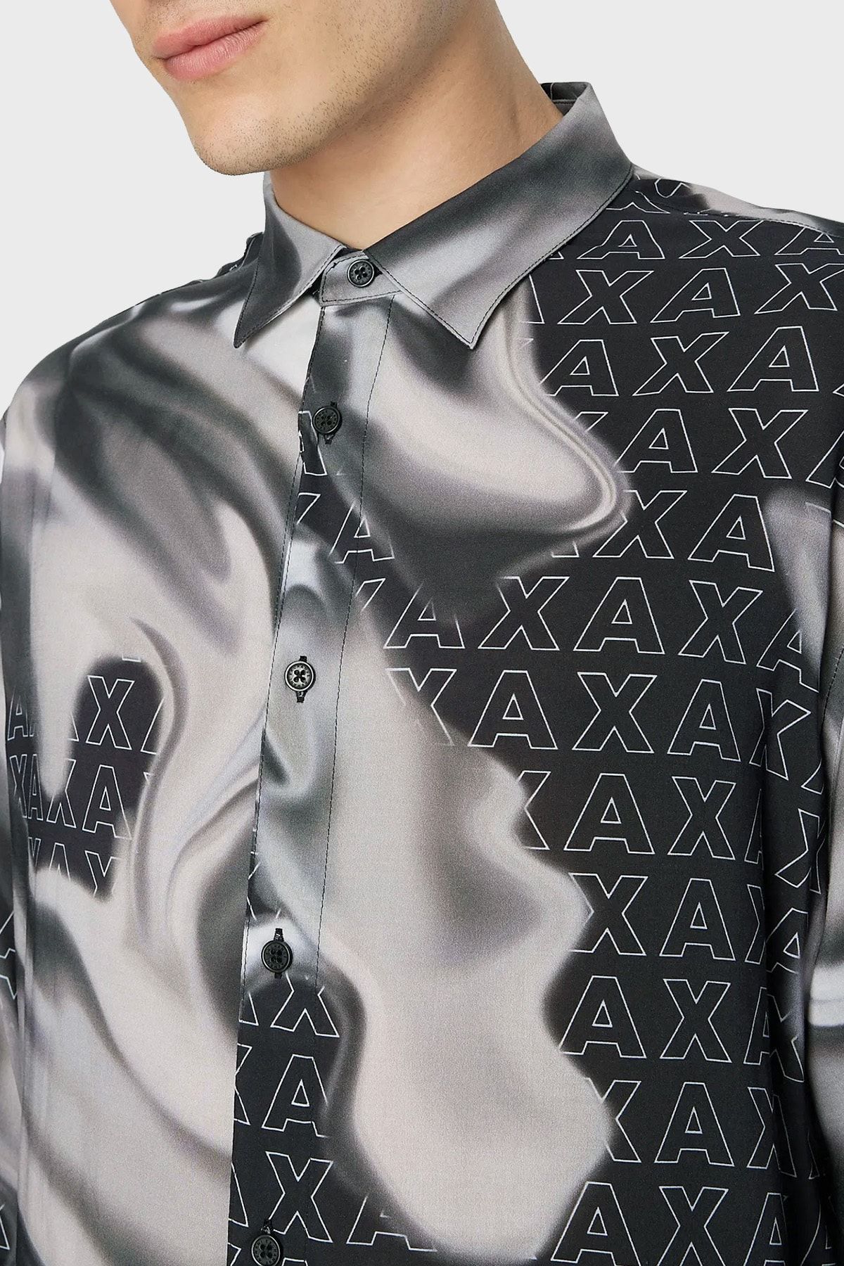 پیراهن / بلوز دکمه دار مشکی مردانه آرم طرح 6rzc10 ZnRNZ 22BS Armani Exchange
