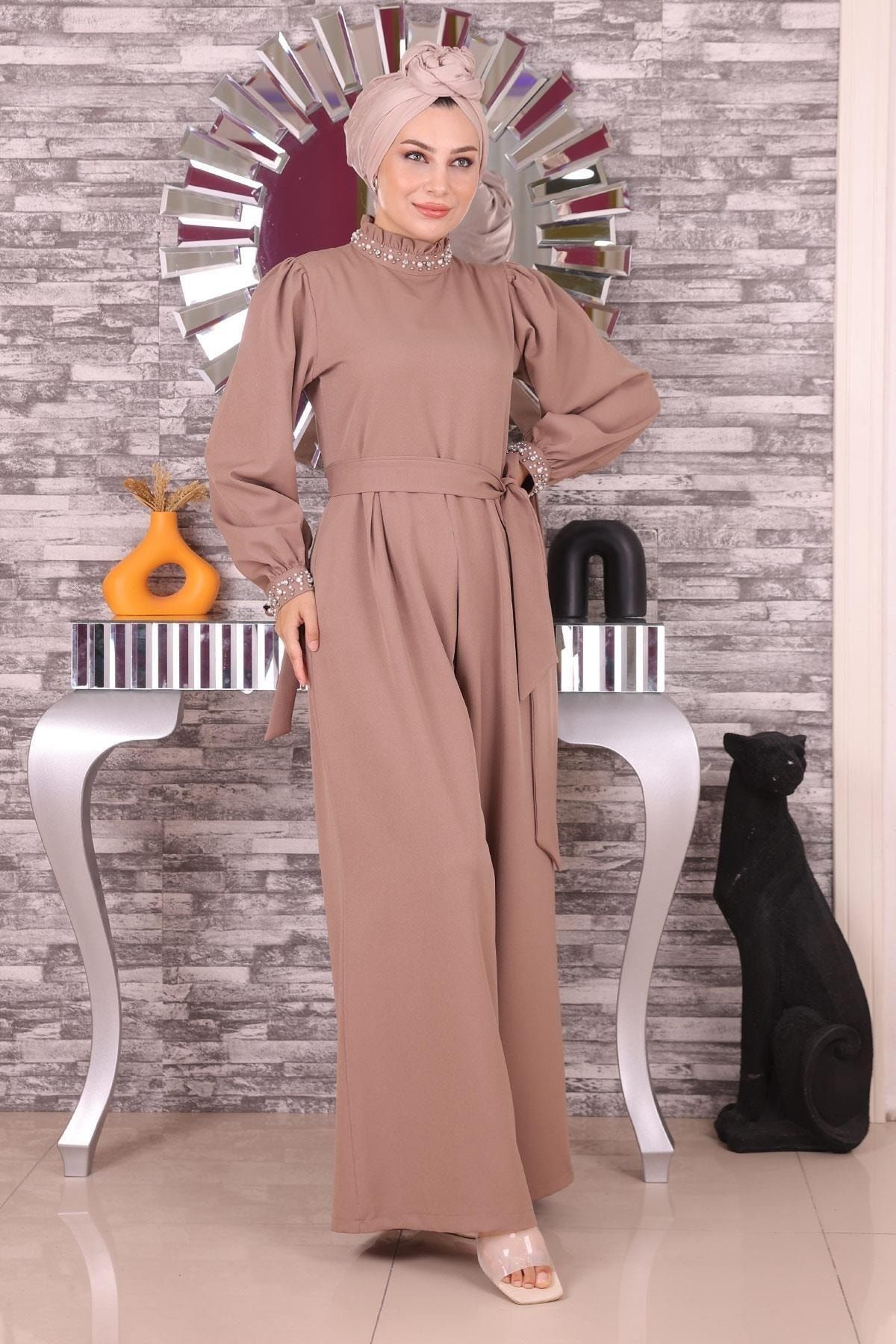 Modamihram-Pearl részletes jumpsuit ruha Mink 19152 4