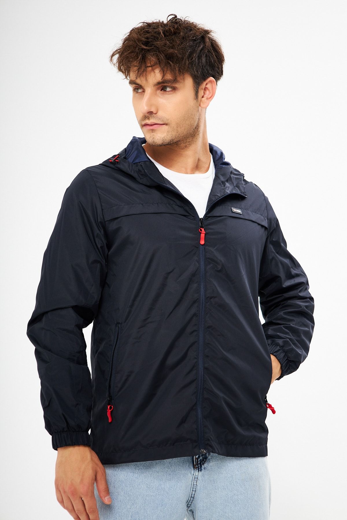 Dark blue sales windbreaker jacket