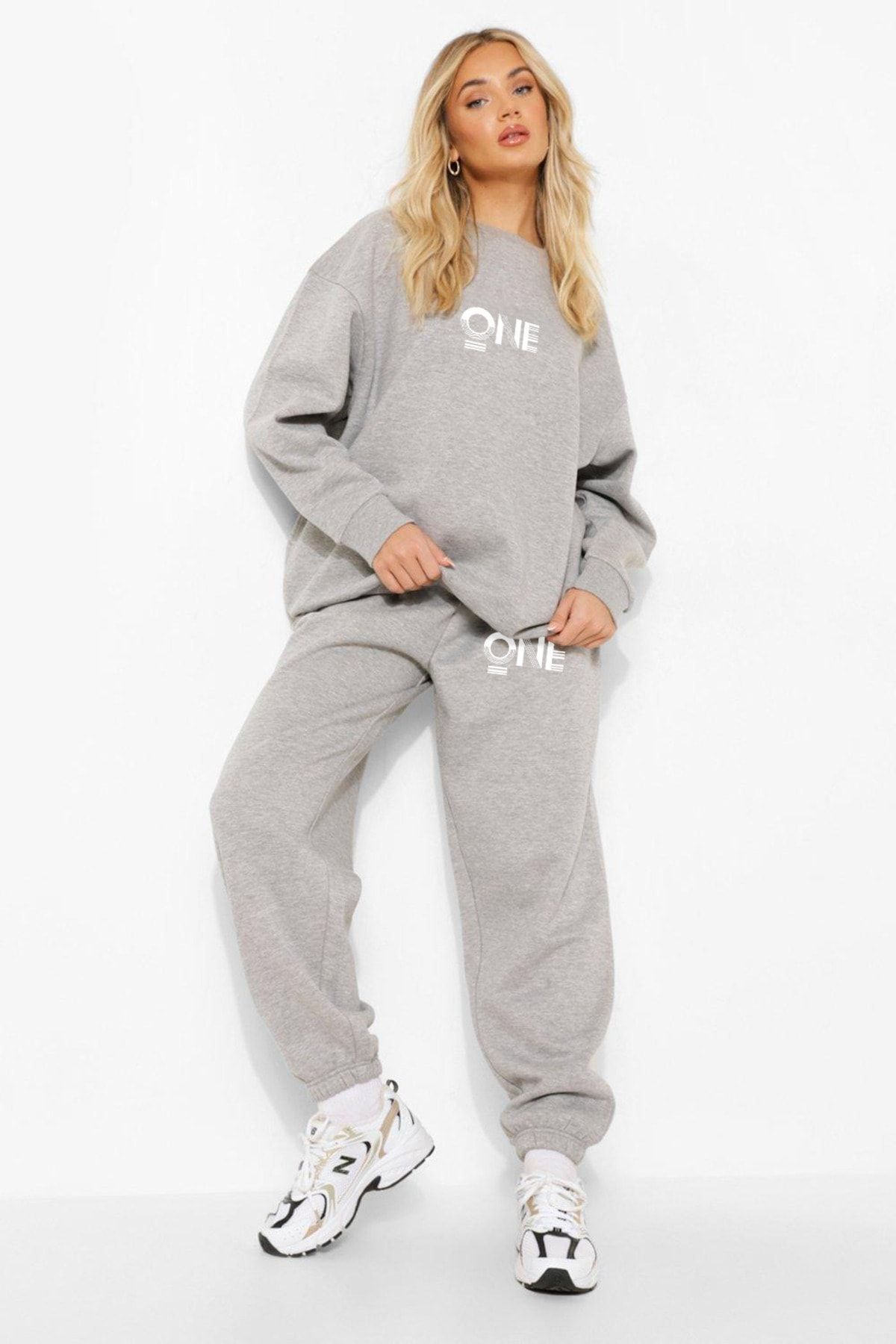 aynewmoda Women s One Printed Sweatshirt Bottom Top Tracksuit Set