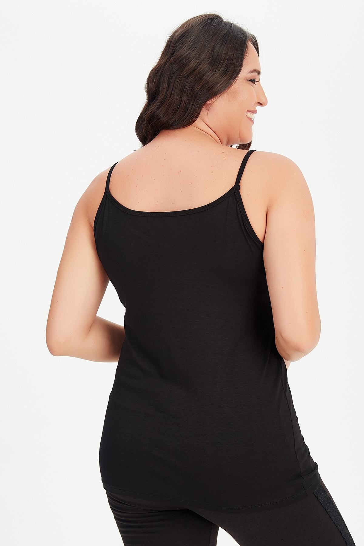 Moda Cazibe-Women's Black Plus Size Collar V-Piece Undershirt Blouse 6