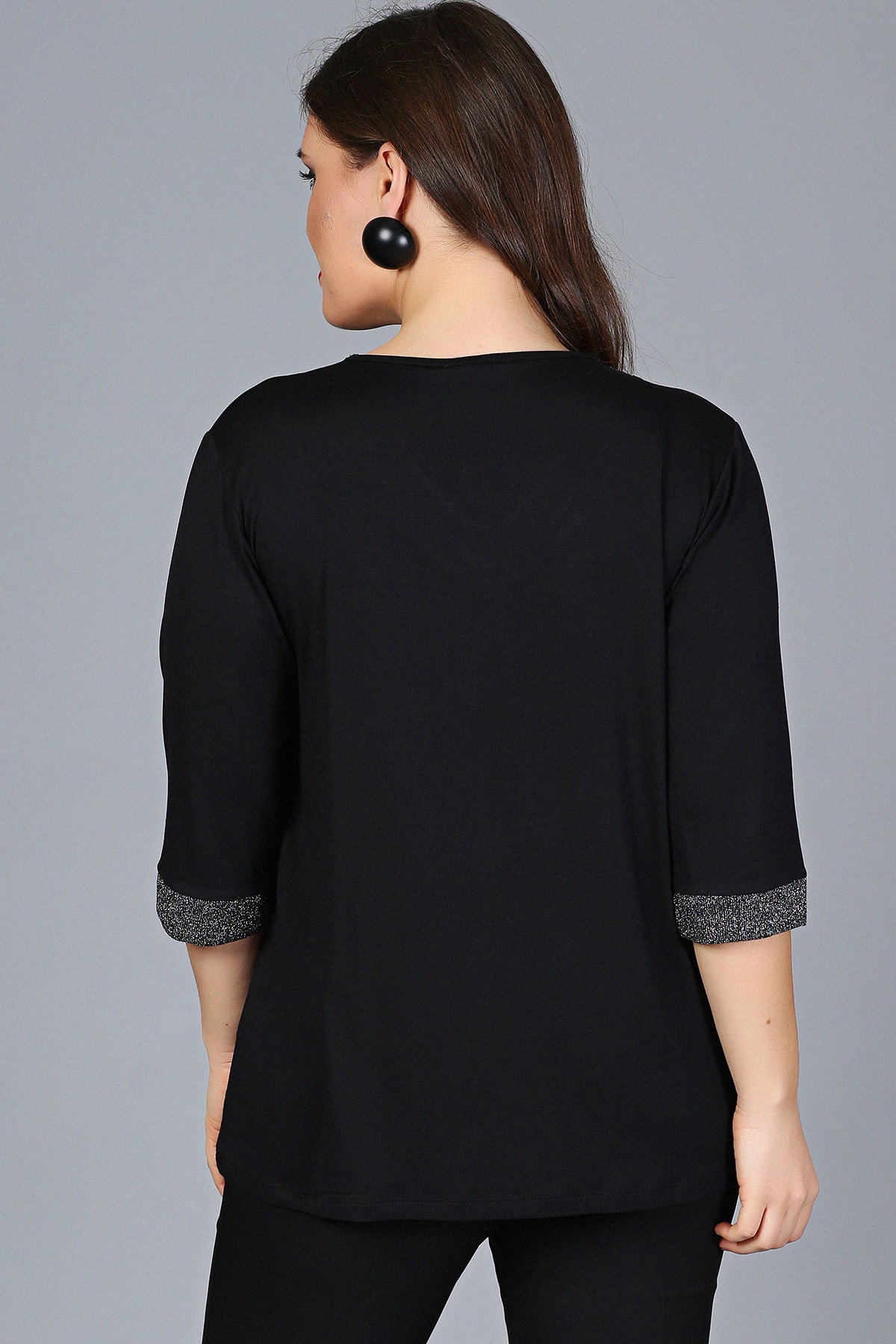 Curvy Trend  Büyük Beden Yaka Kolucu Sim Yarım Kol Bluz - Görsel 3