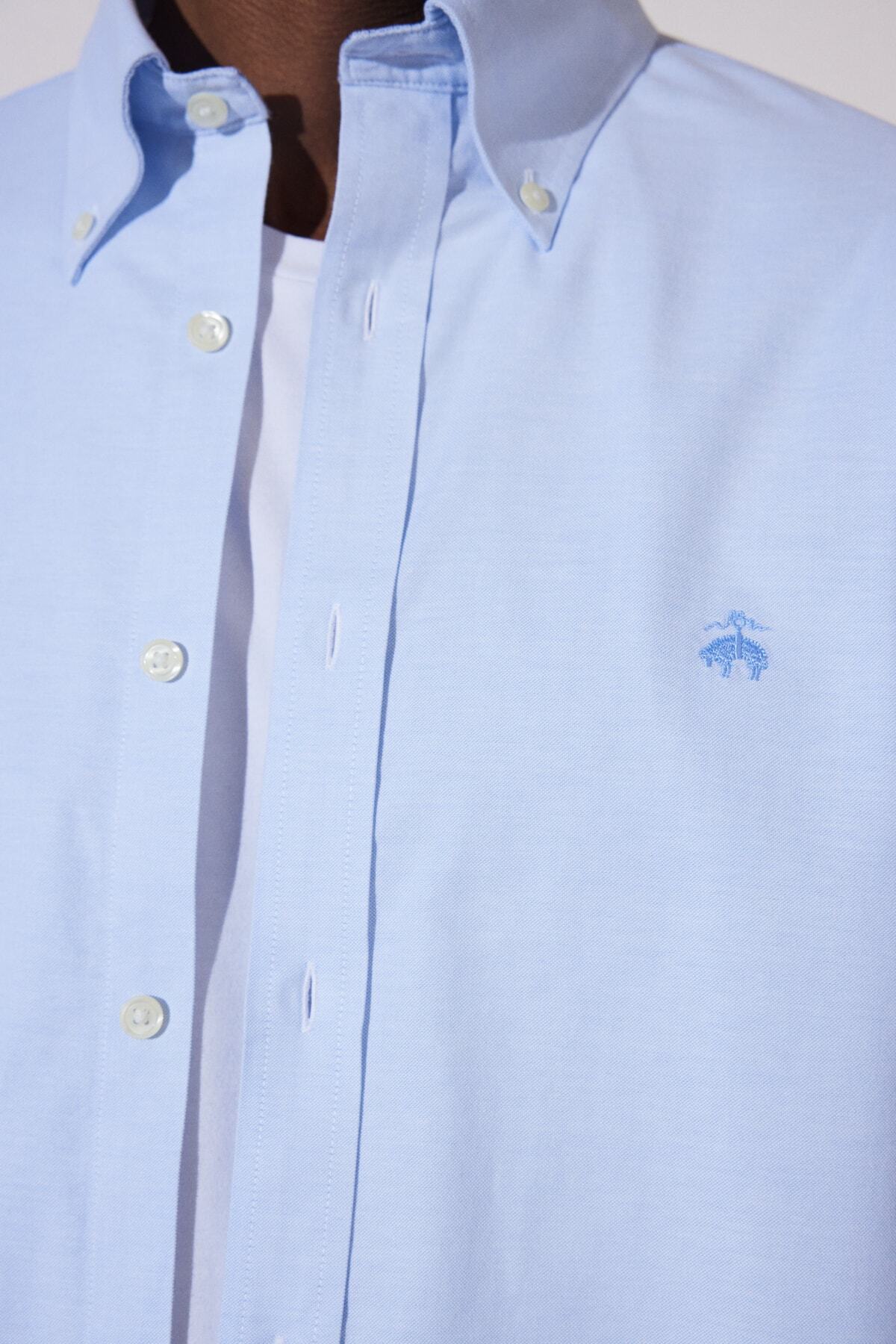 BROOKS BROTHERS-Blaues, bügelfreies, reguläres, breit geschnittenes, nicht eisenfarbenes Hemd für Herren 8