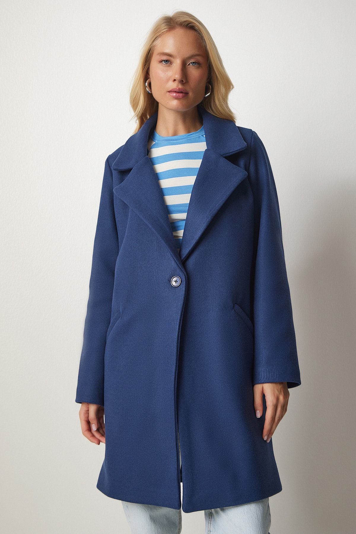 Dark blue online wool coat womens