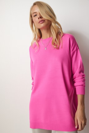 Happiness İstanbul Kadın Koyu Pembe Bisiklet Yaka Basic Kazak BV00077
