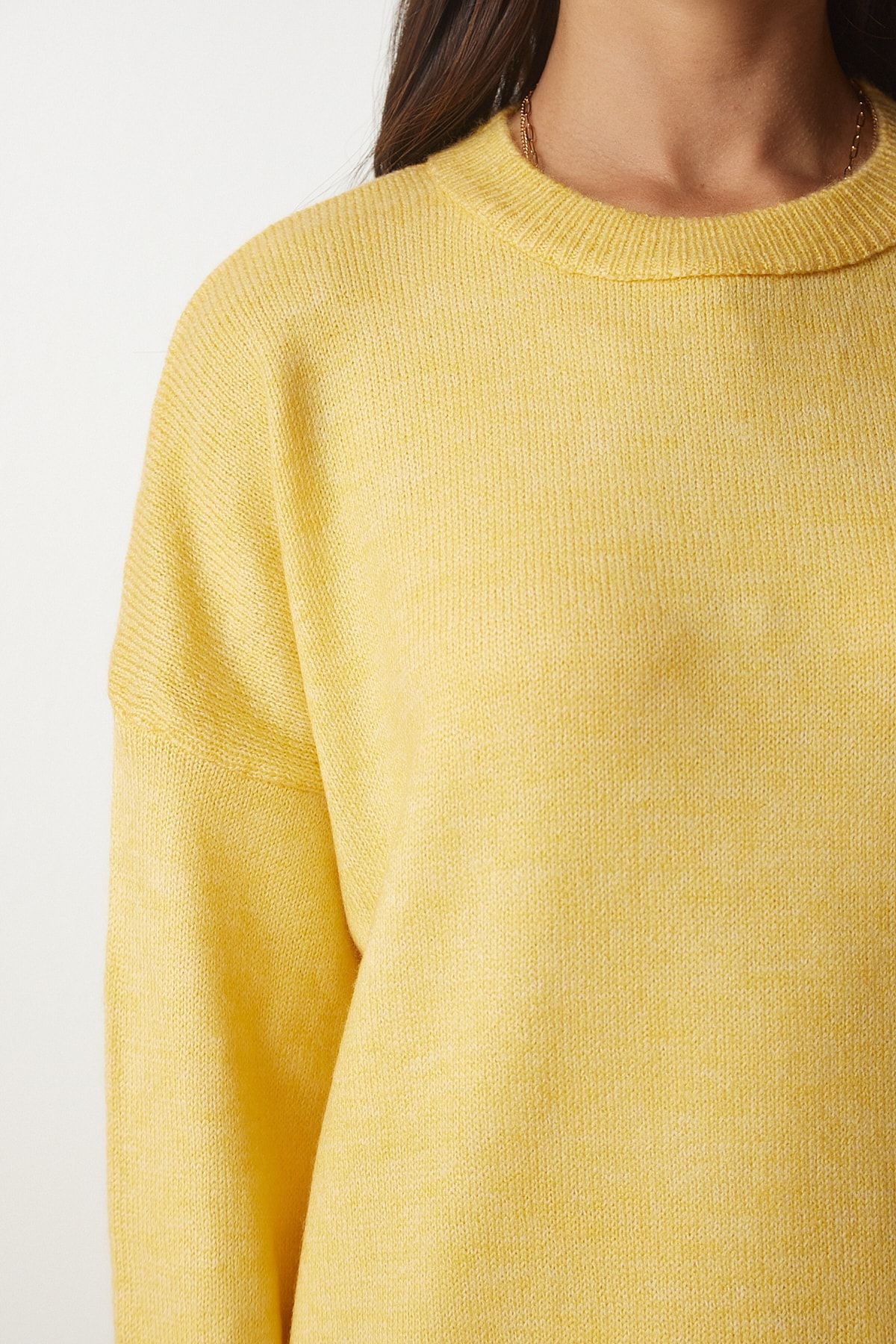 Happiness İstanbul-Women's Yellow Crew Neck Oversize Knitwear Sweater BV00085 4