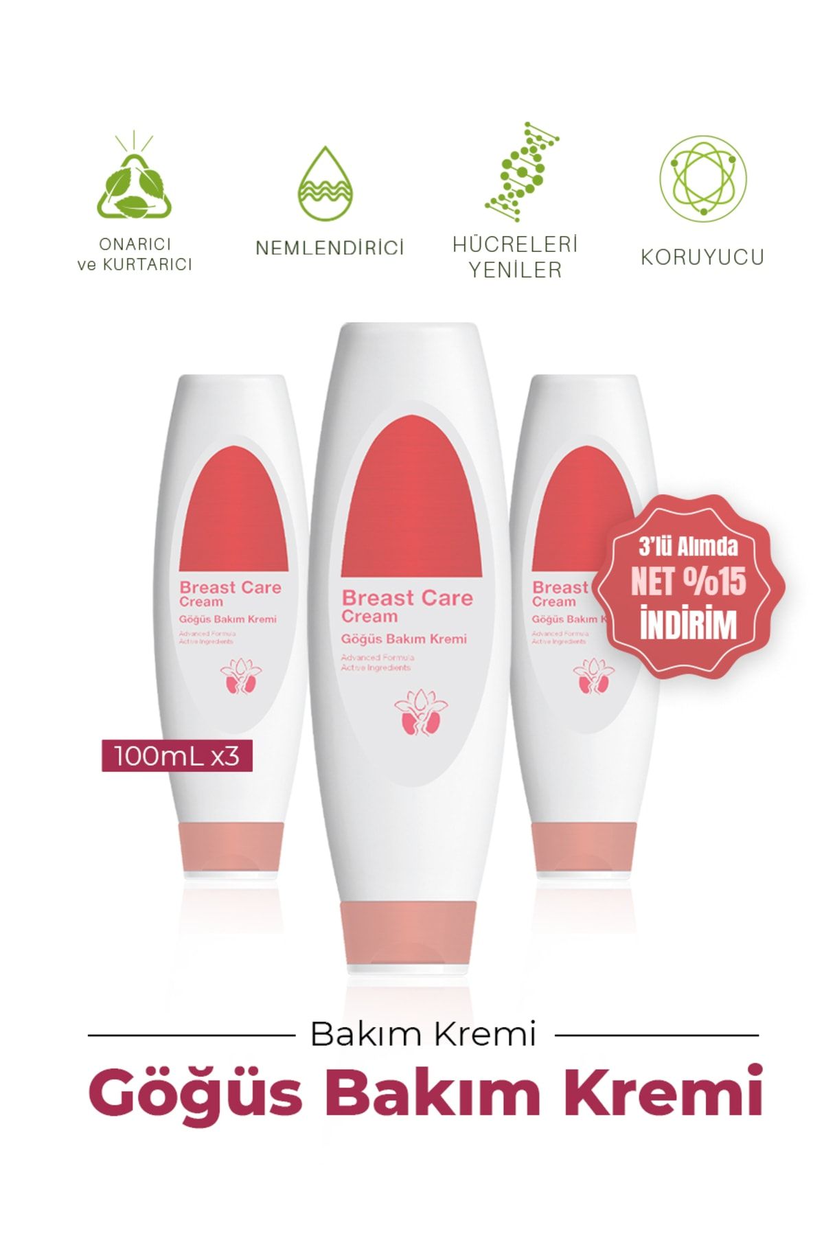Aizen Breast Care Cream - Göğüs Bakım Kremi - Nem - Sıkılık - Toparlama - 3 Adet - 100ml X 3