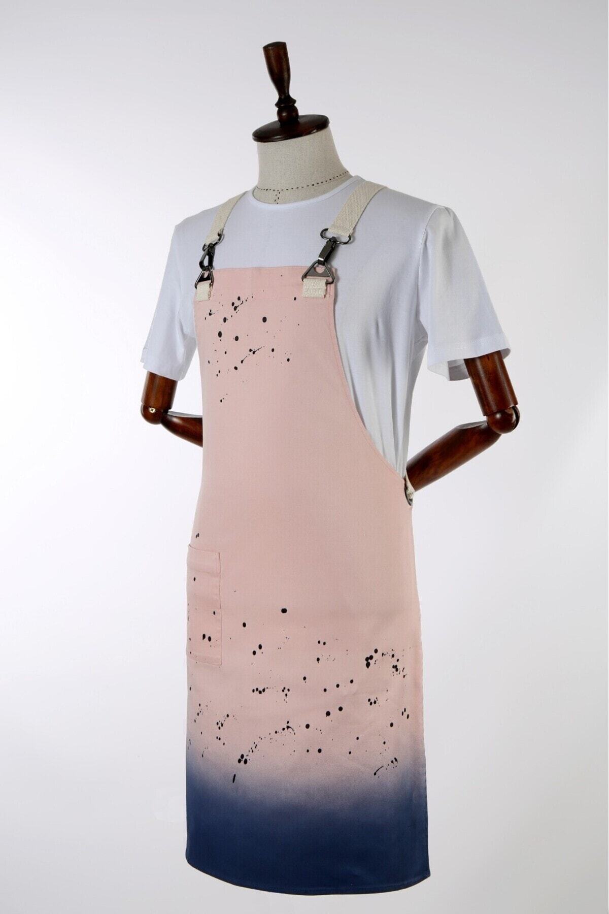 MyChef-Chef Kitchen Apron Pink Drop Patterned Chef Aprons with Pockets and Adjustable Straps 3