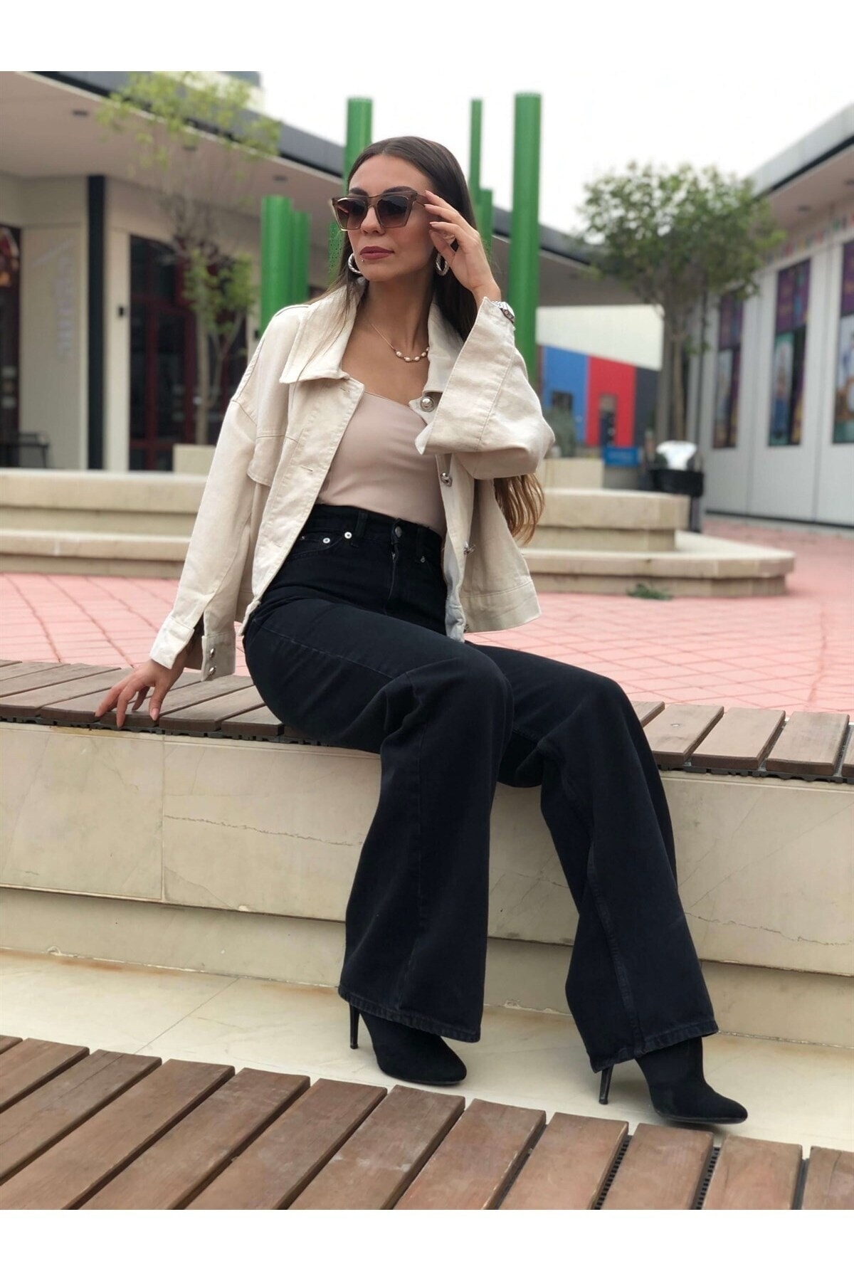 Lara Black Extra High Waist Lycra Palazzosalaş Jean Trousers