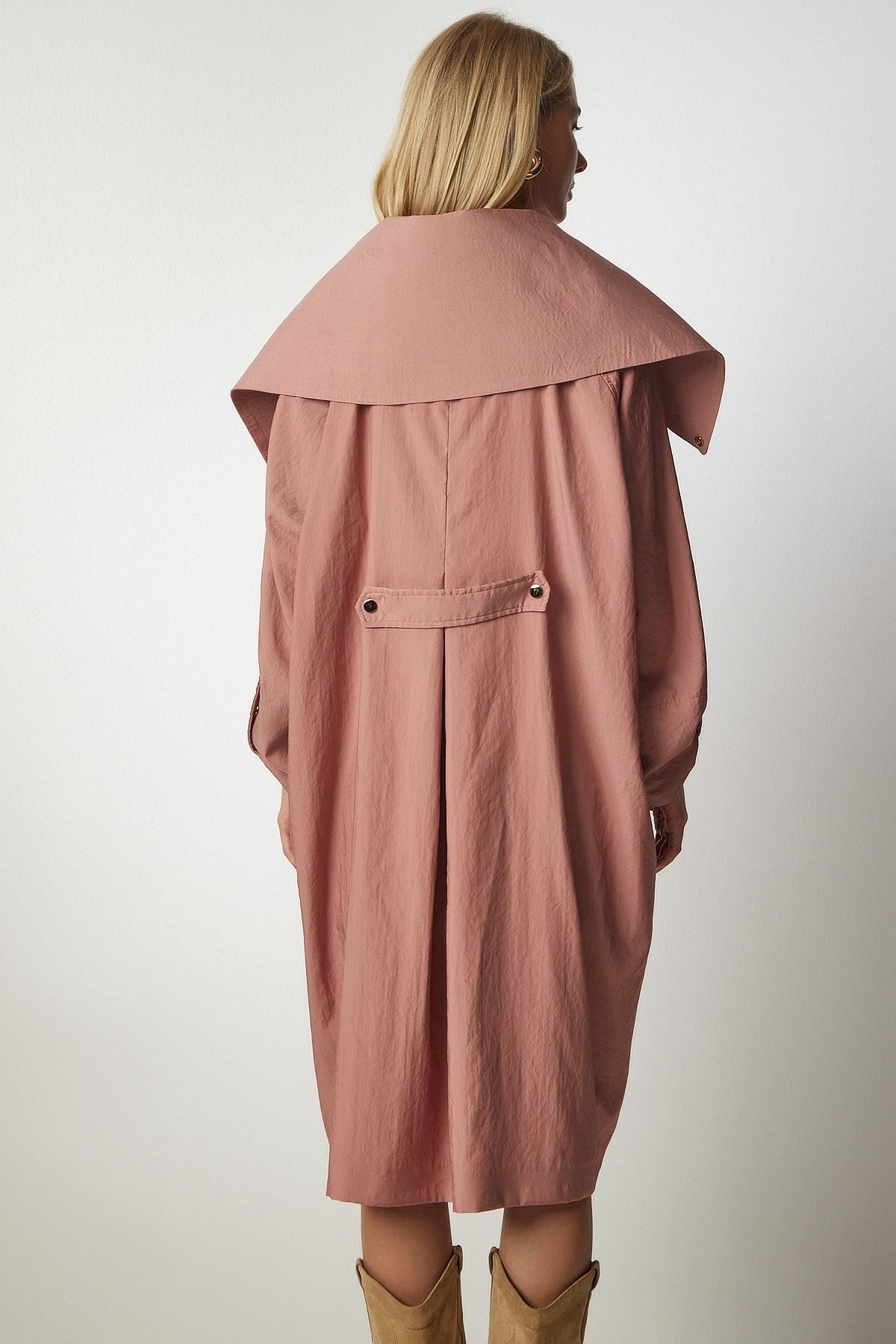 Happiness stanbul Trench Coat Pink Double breasted Trendyol