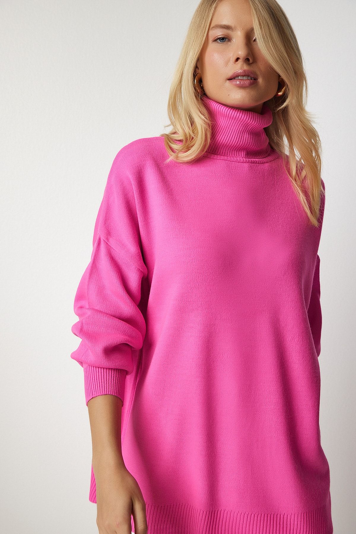 Pink oversized turtleneck sweater sales