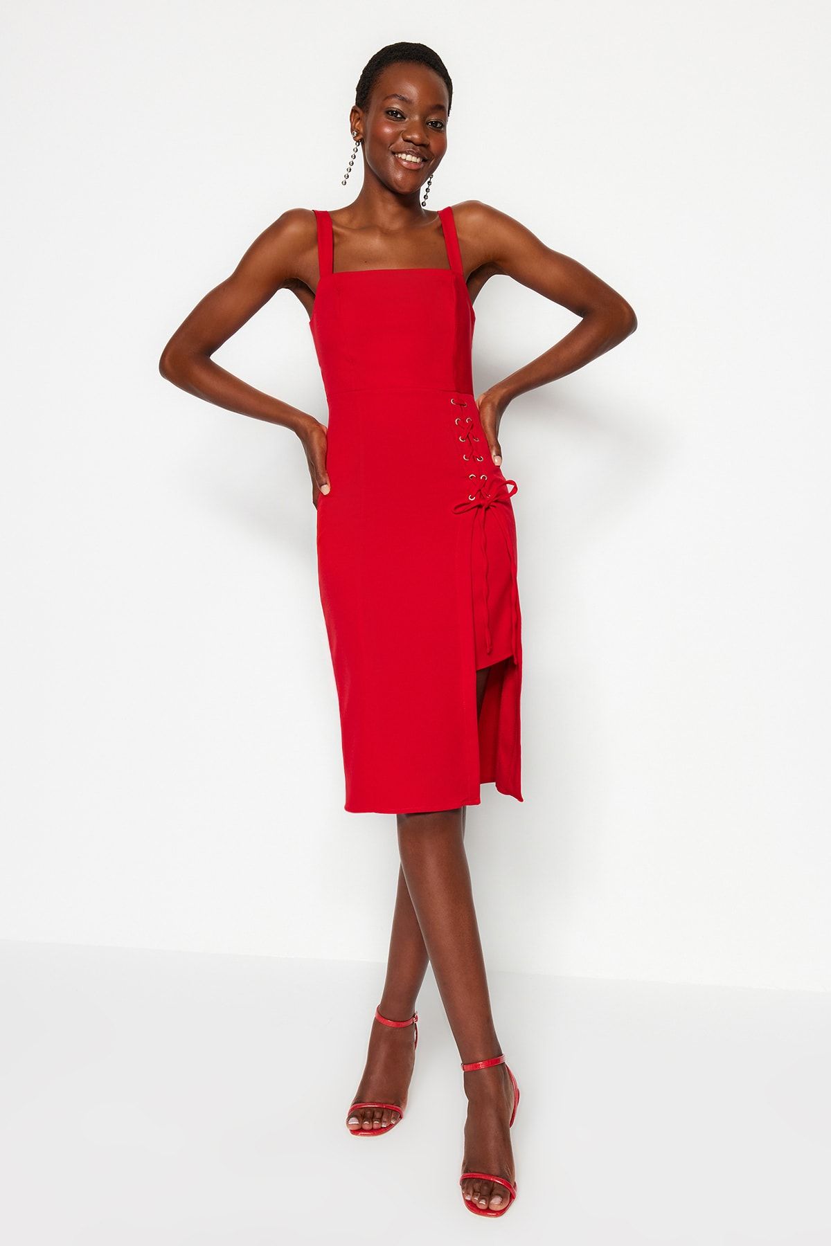 Red eyelet dress hotsell