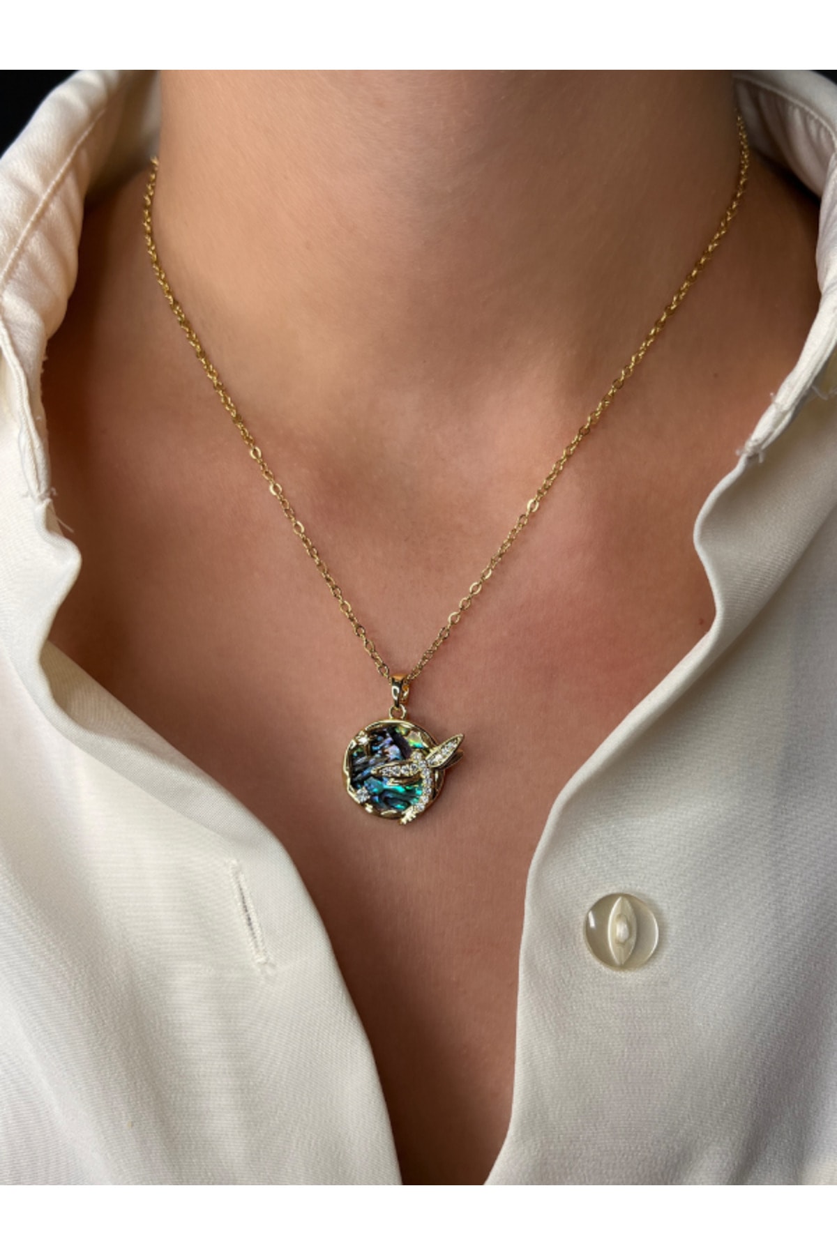Gold Dragonfly Model Galaxy Stainless Steel Necklace