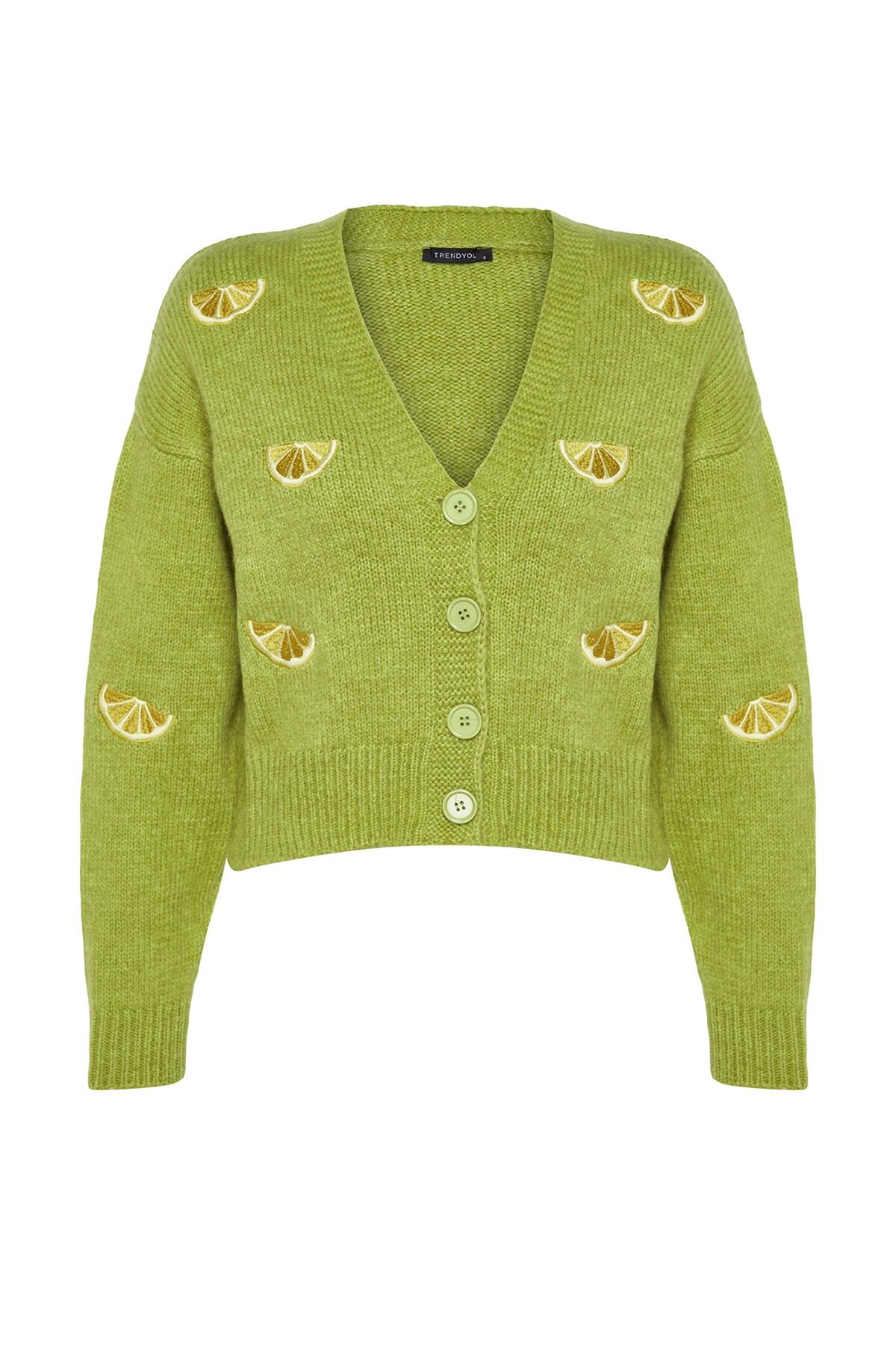 Trendyol Collection-Grüner Strick-Cardigan mit V-Ausschnitt und Stickerei – TWOAW24HI00237 6