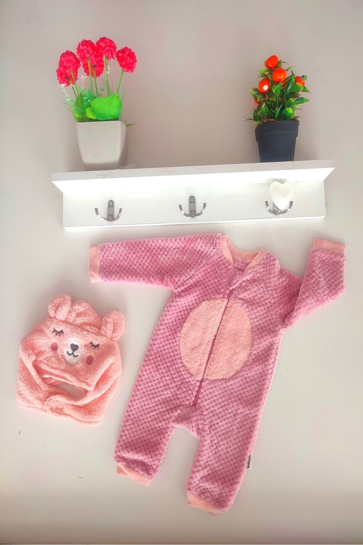 dubi baby NECİXS welsoftlu ayıcık şapkalı 2'li fermuarlı bebek tulumu fotoğrafı 3 (önizleme)