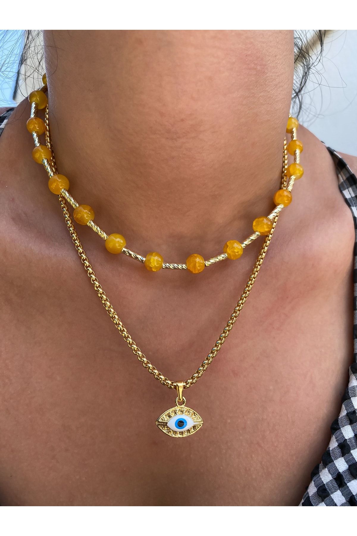 Gold double necklace shop set