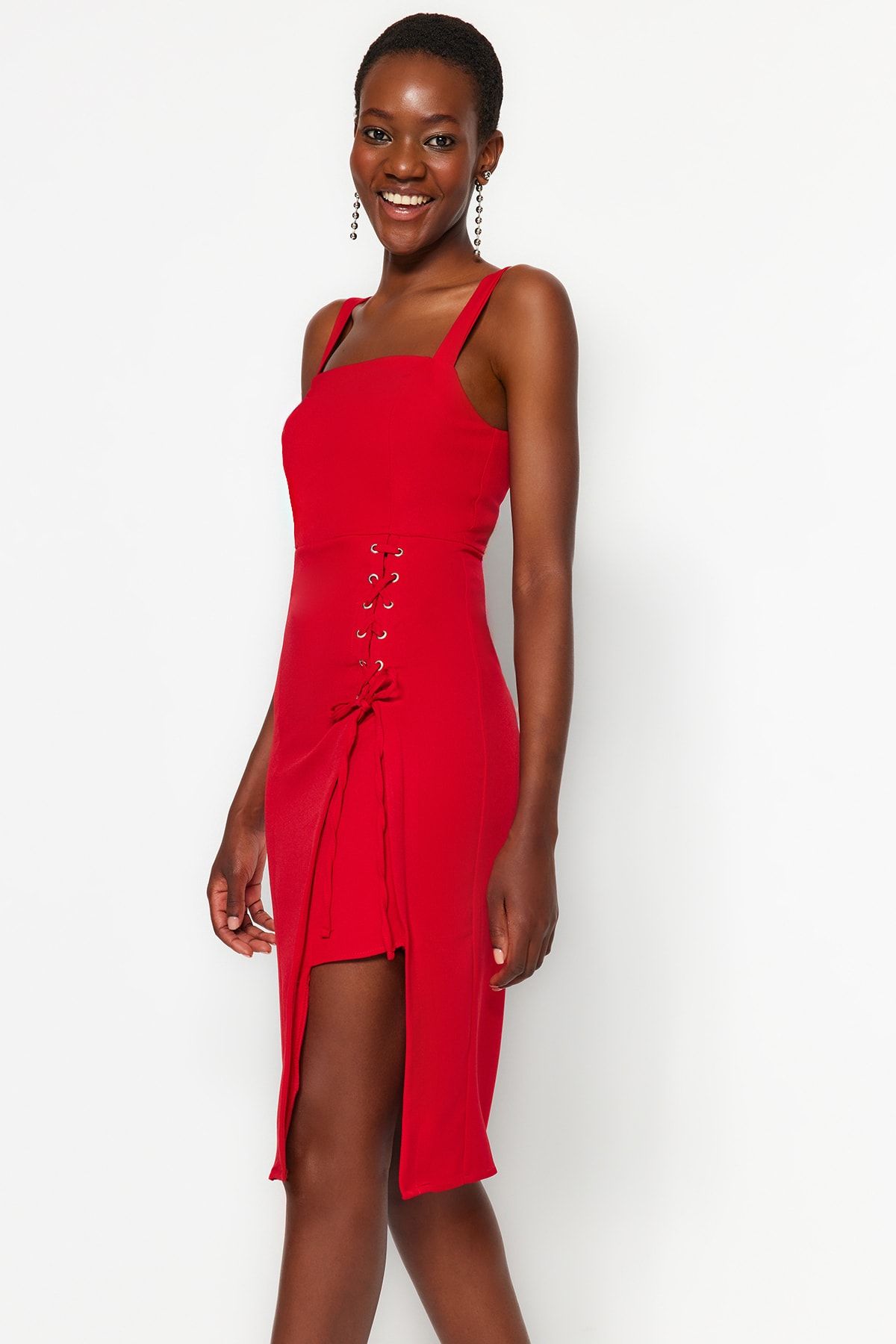 Red midi dress with slit shop