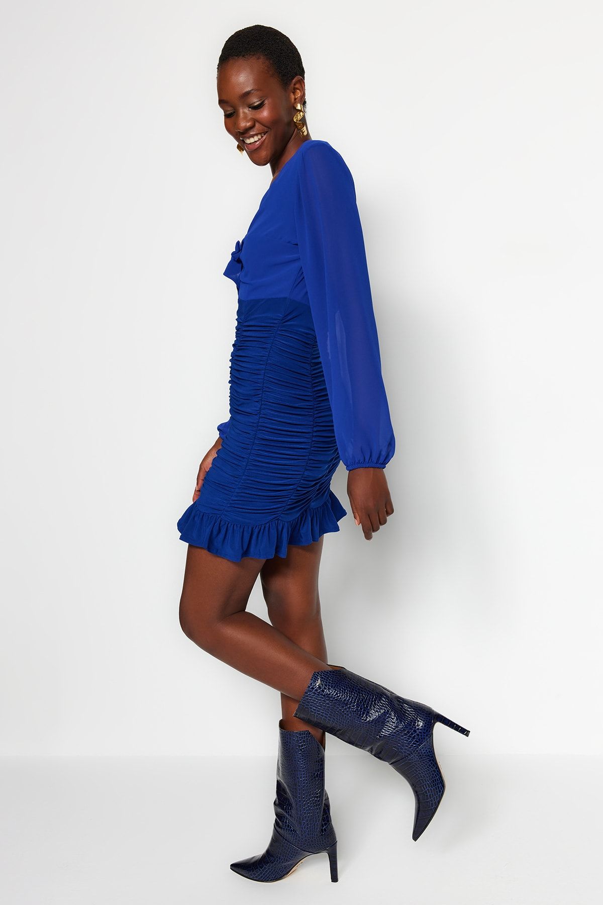 Trendyol Collection Saks Mini Woven Draped Woven Dress
