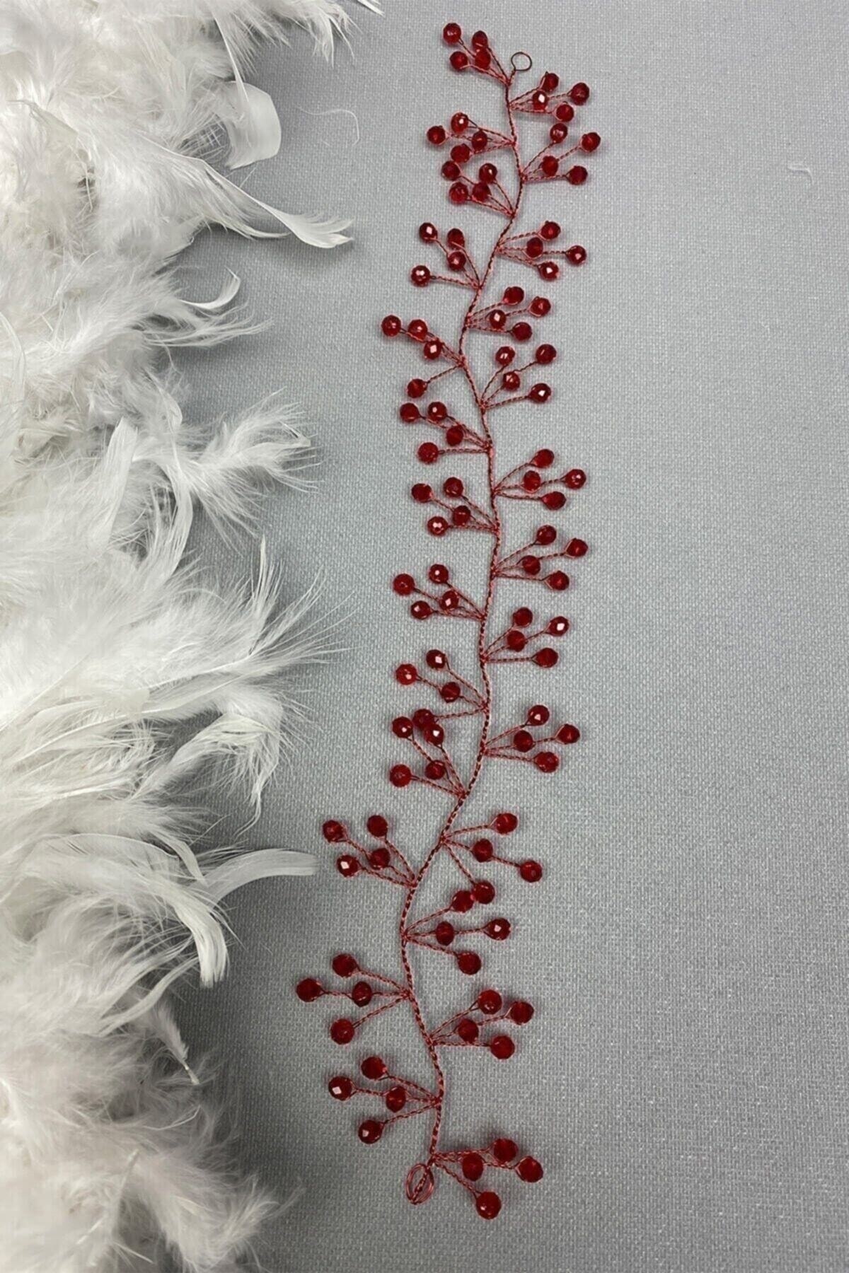 Genel Markalar Gelin Tacı Saç Aksesuarı Elişi Kırmızı – Diğer Saç Aksesuarları