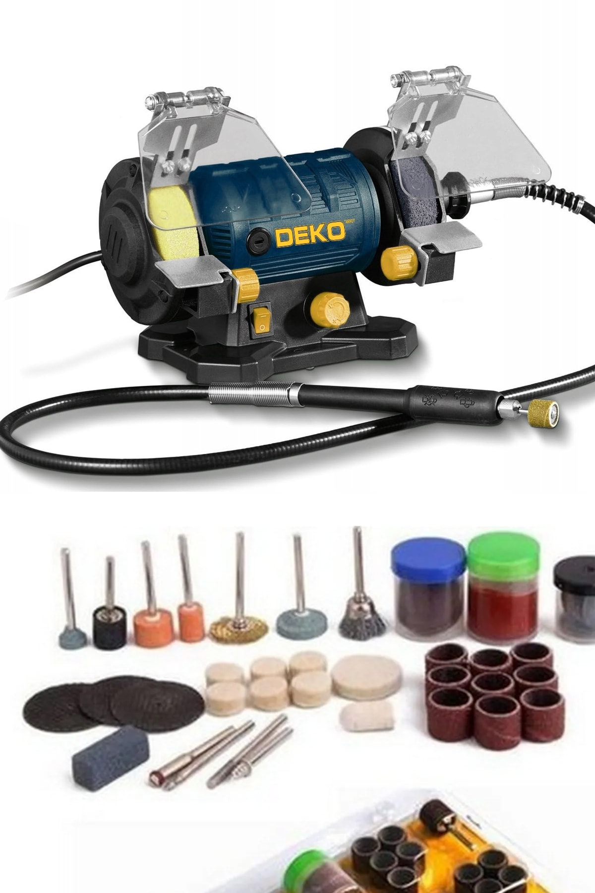 DEKO Turkey Çok Fonksiyonlu Spiralli Gravür Zımpara Taş Motoru Oyma Seti + 105 pcs Uç Hediyeli 450 W
