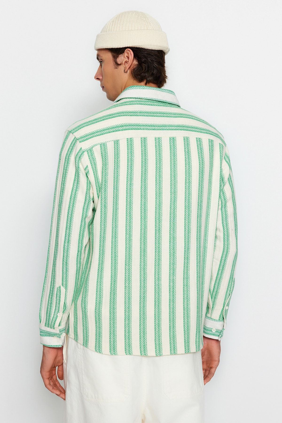 Green striped shirt mens best sale