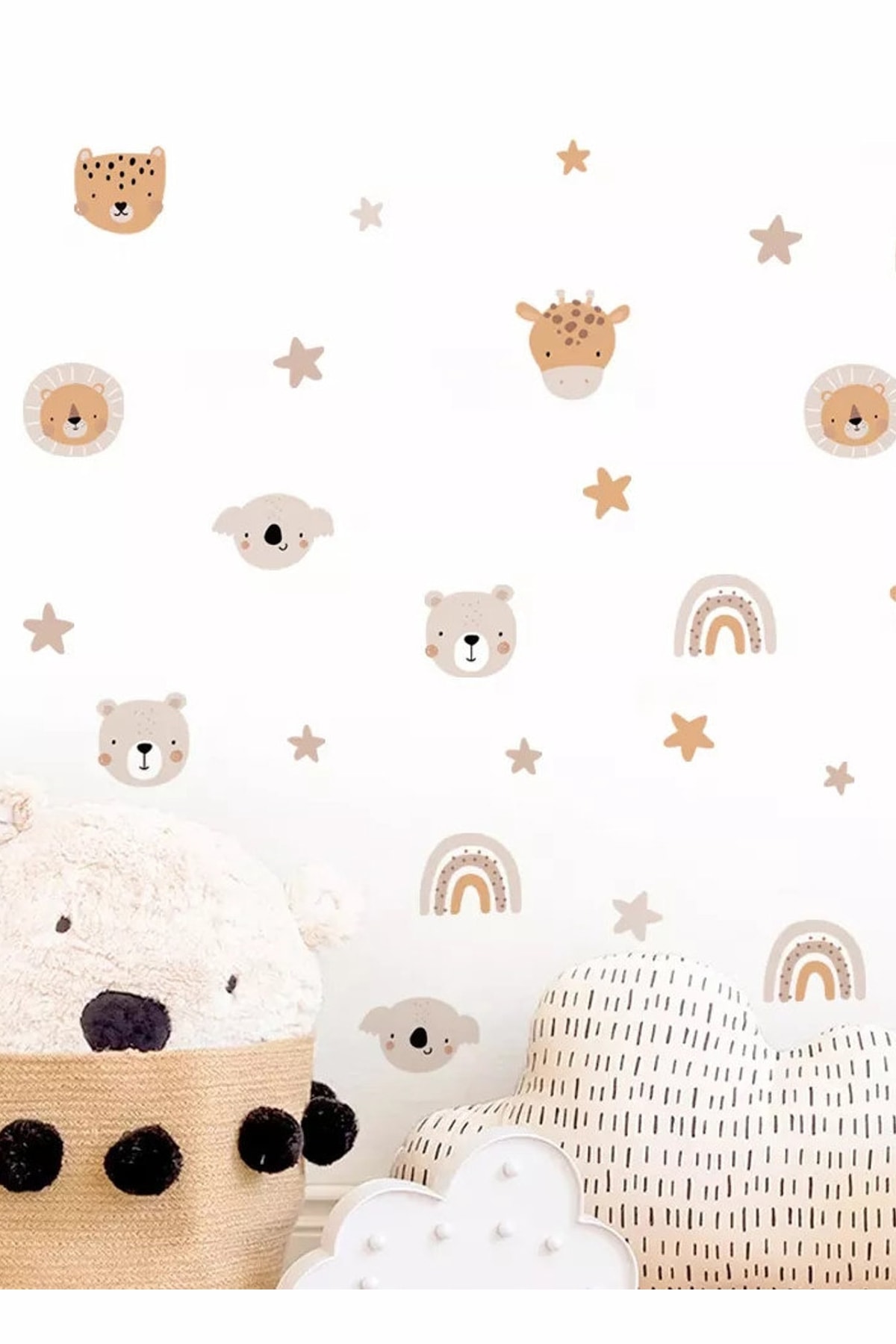 Sim Tasarım Bebek Odası Boho Mini Hayvanlar ve Gökkuşağı Dekoratif Duvar Sticker Seti fotoğrafı 2 (önizleme)