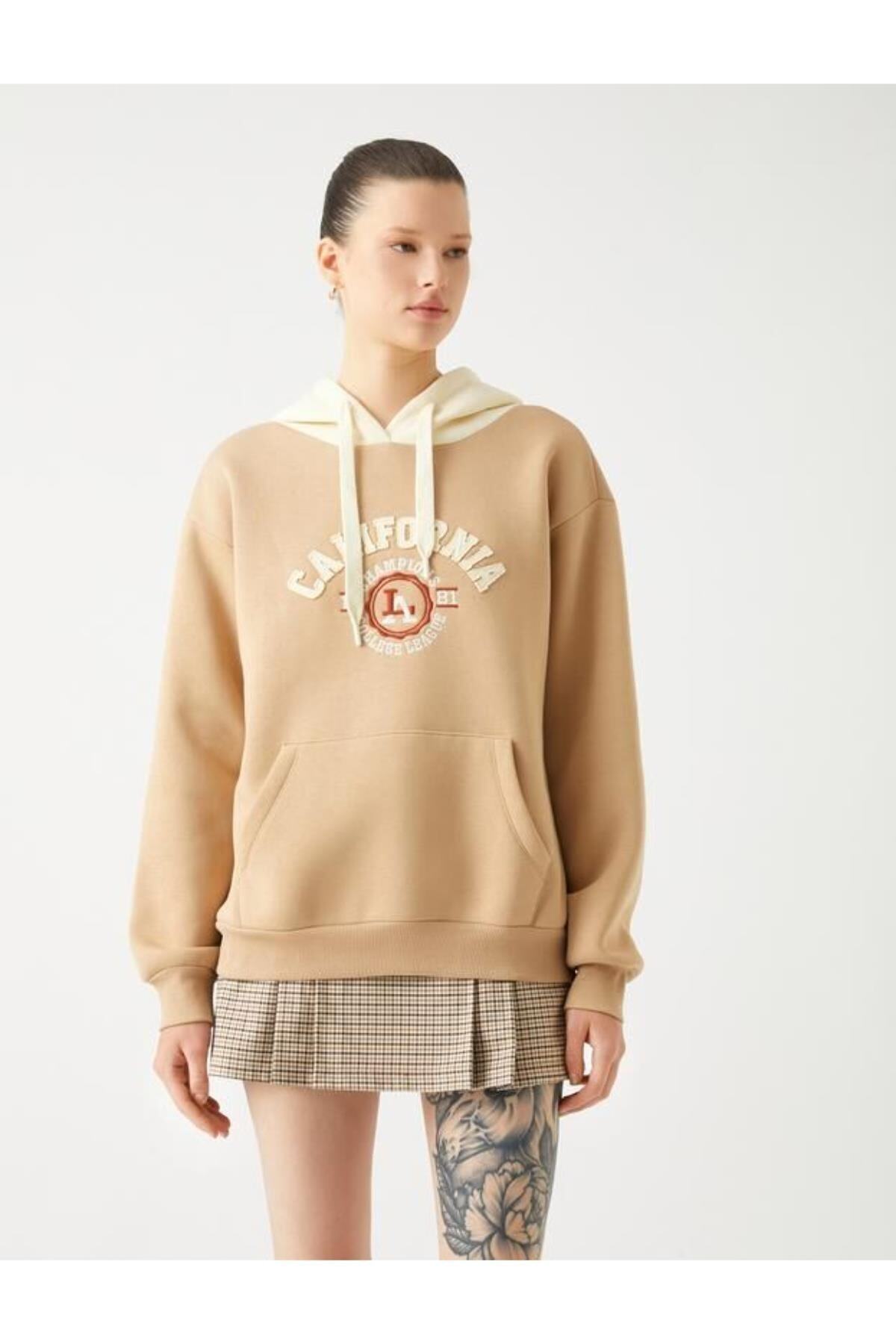 سویشرت زنانه قهوه ای کوتونKoton | 24KY59000098 اورجینال - تصویر 3