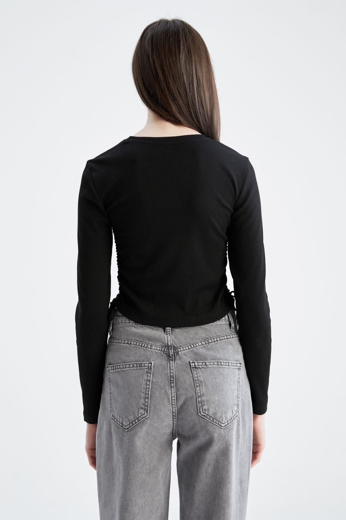 DeFacto-Testhezálló Basic hosszú ujjú Crop póló 4