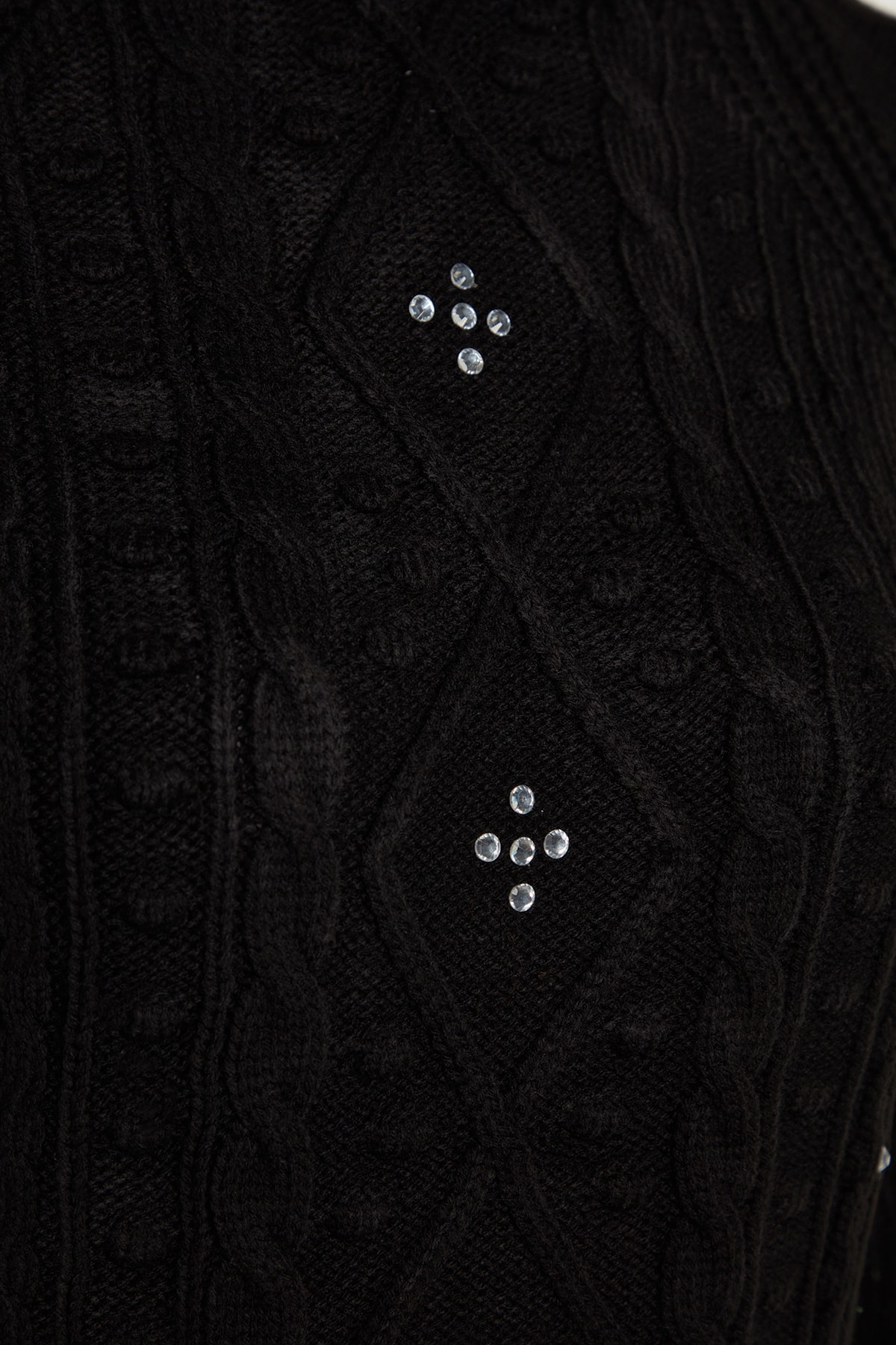 Trendyolmilla  Siyah Çift Taraflı Kullanılabilen Triko Kazak-Hırka TWOAW24KZ00144 - Görsel 7