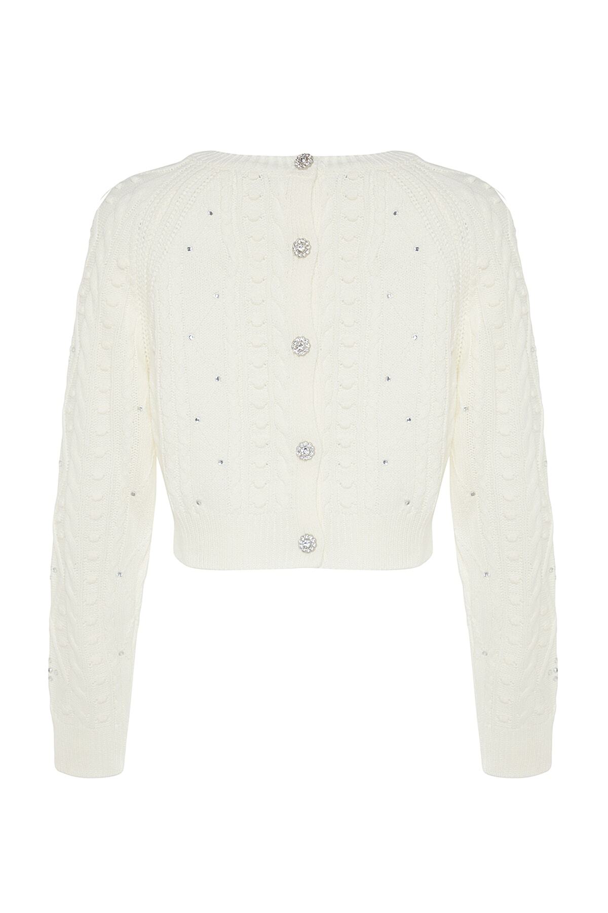 Trendyolmilla  Ekru Çift Taraflı Kullanılabilen Triko Kazak-Hırka TWOAW24KZ00144 - Görsel 6