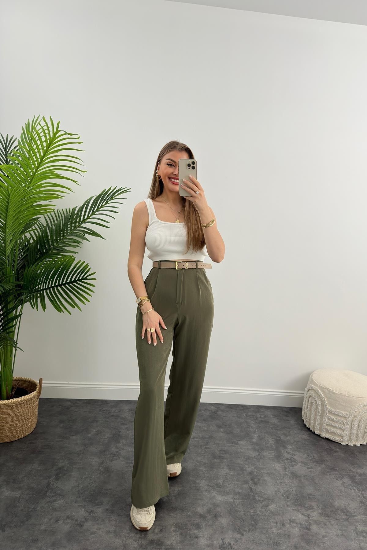 Khaki online palazzo trousers