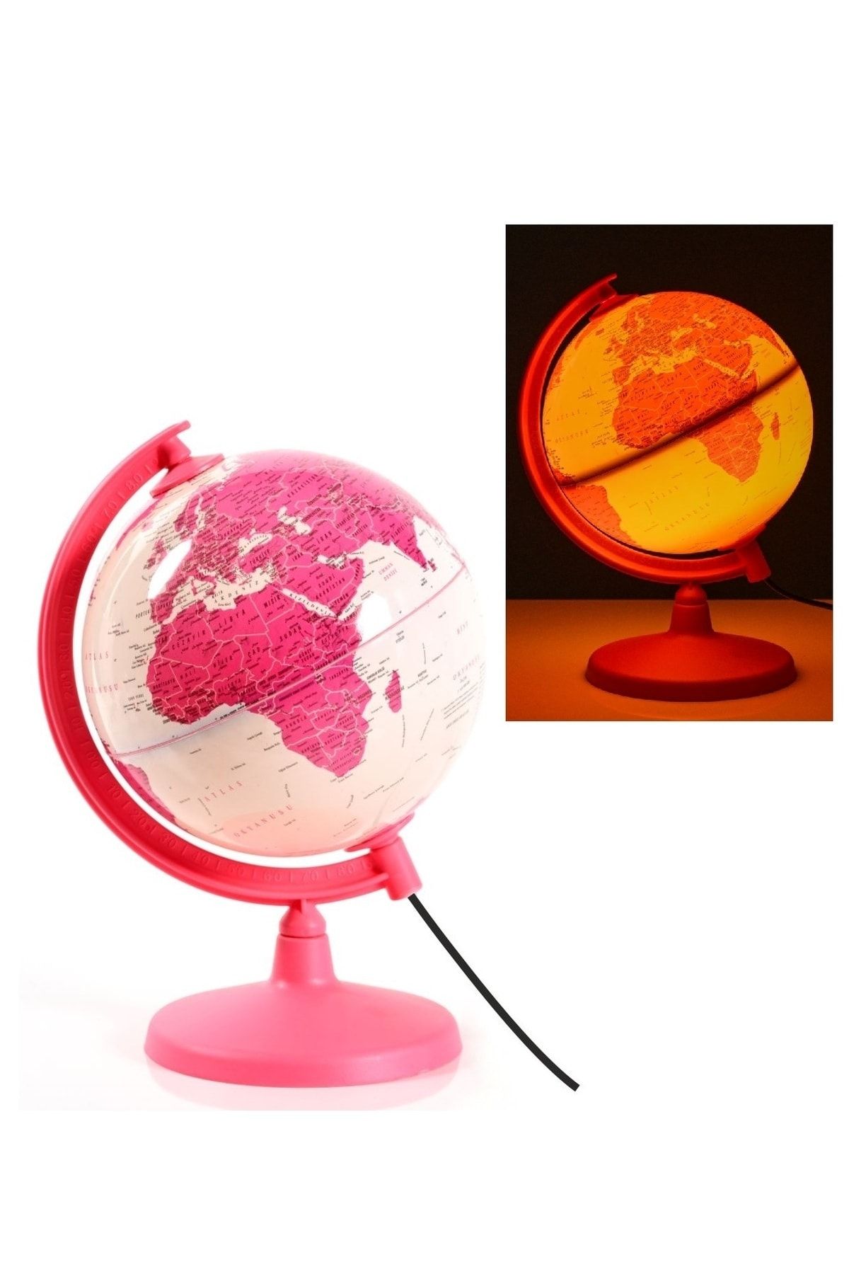 Eğitici Işıklı Pembe Küre / Dünya Küresi 20 Cm Eğitici Harita Kız Çocuk Gece Lambası