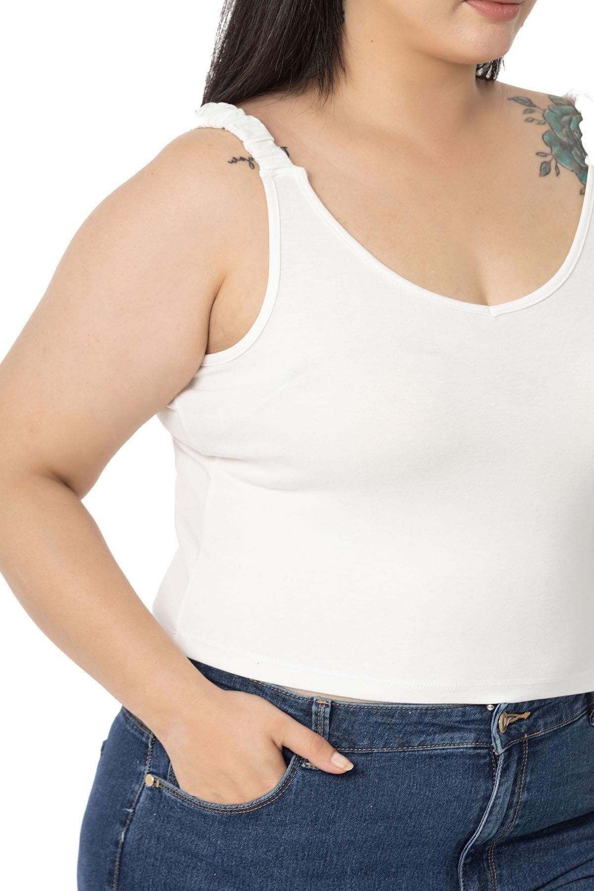 DISENTIS MODEST-Bretele Dimensiuni Plus Adunate Drapat Crop Corp Ecru 5