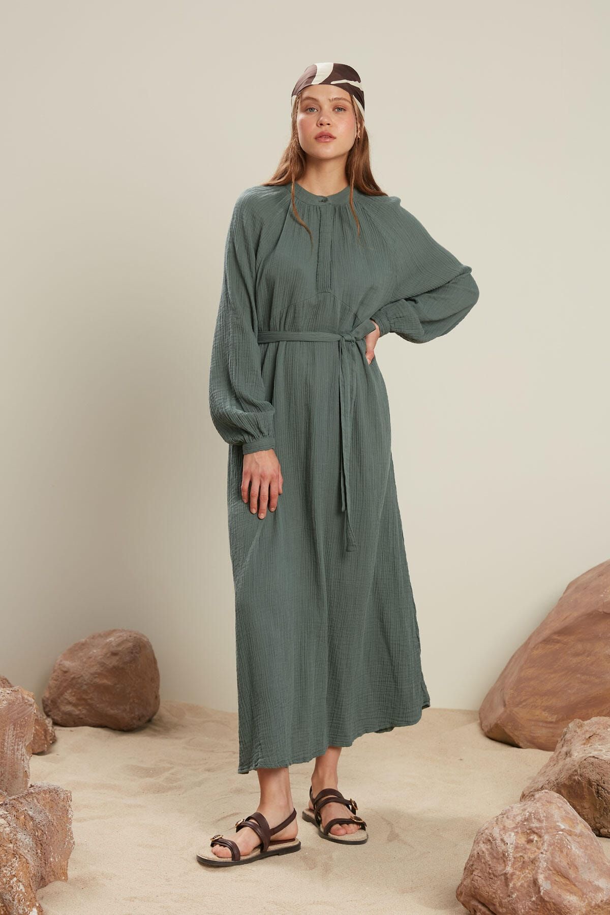 Dark green deals linen dress