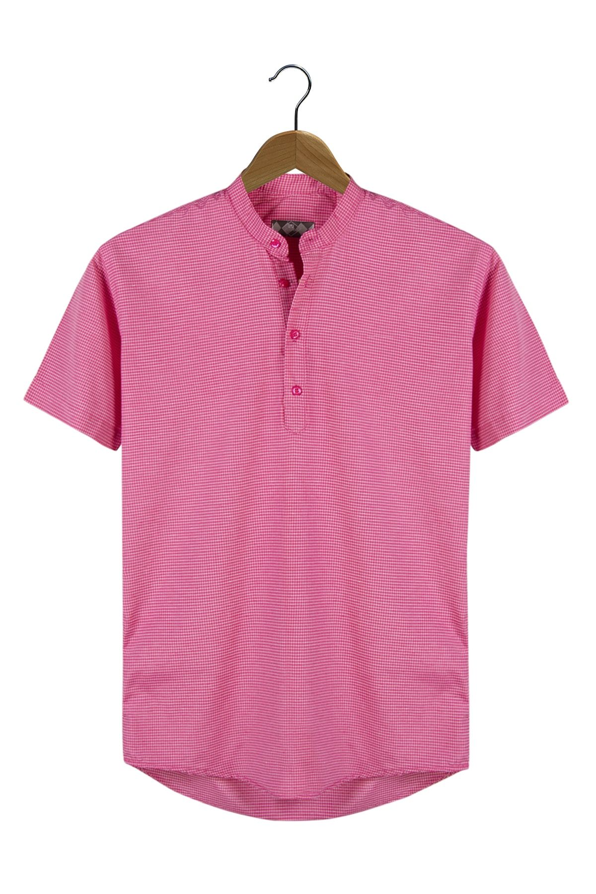 Terapi Men Men s Dark Pink Full Collar Half Plaid Plaid Short