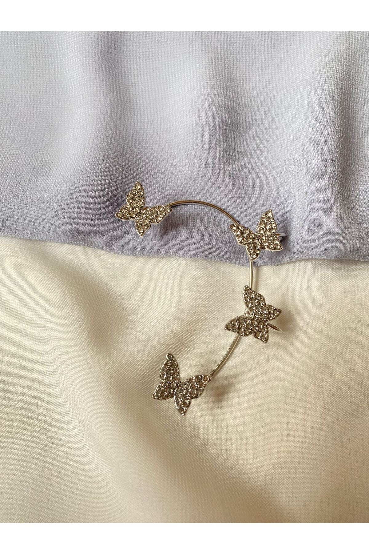 Tekli Zirkon Taşlı Kelebek Earcuff Kıkırdak Küpe 3