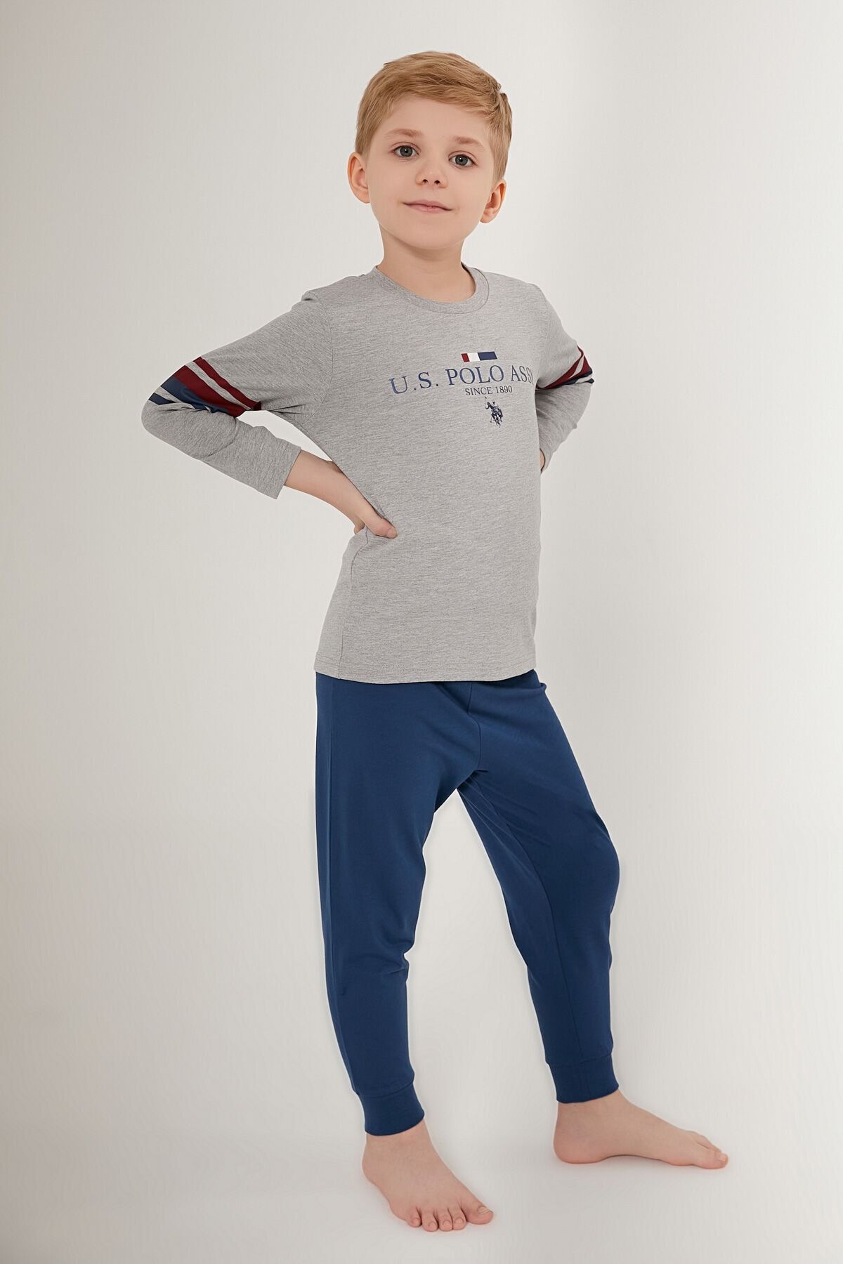 Polo BASE. Polo Assn Color Mix Gray Boy Long Sleeve Pajama Set