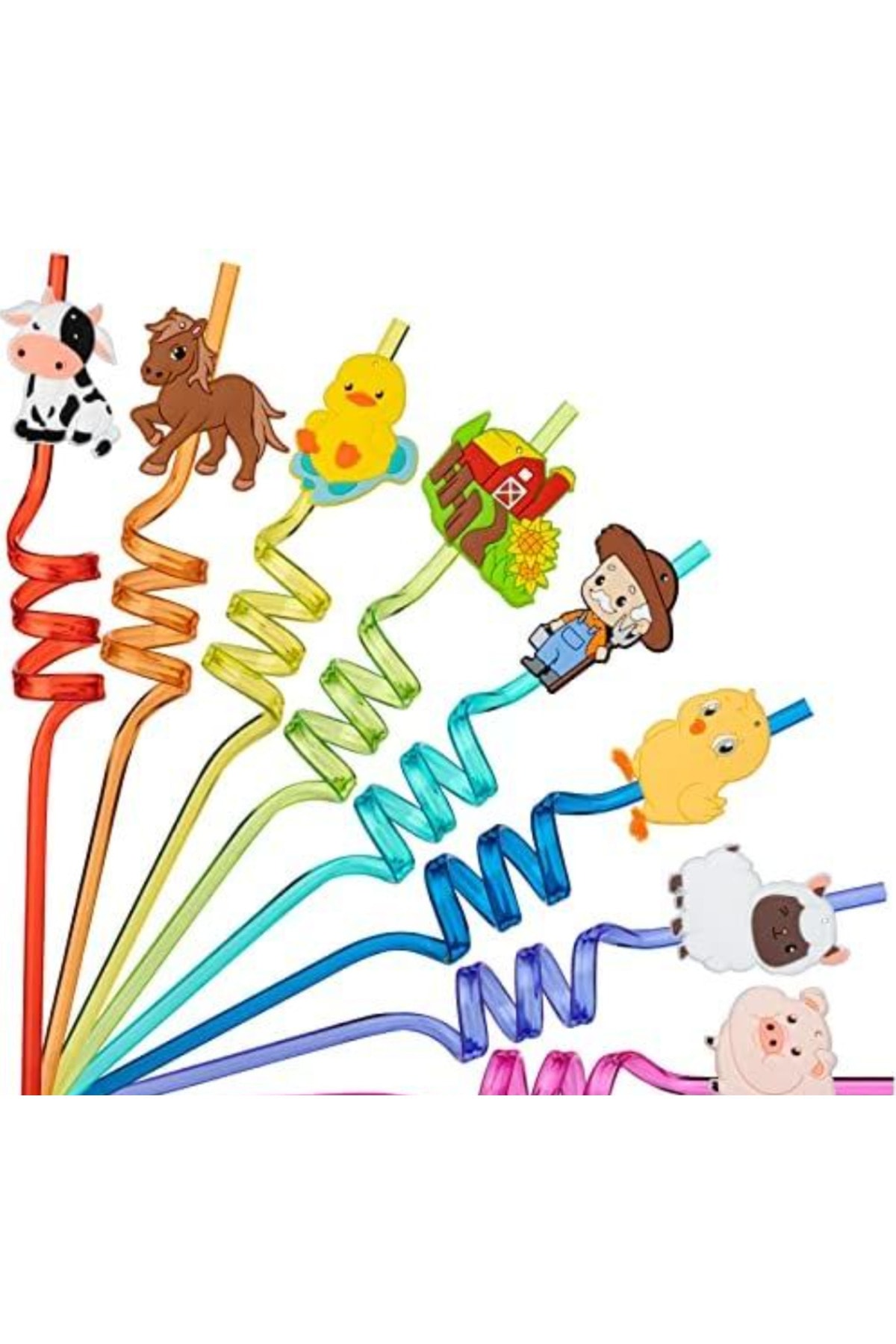 hcb ticaret Sevimli Renkli Emojili Pipet- Kokteyl Ev Dekorasyon Renkli Pipet 4 Lü Figürlü Parti Doğum Günü