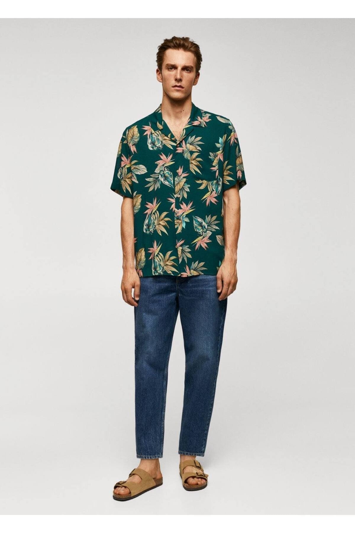 پیراهن مردانه سبز منگوMANGO Man | 57025802 اورجینال - تصویر 2