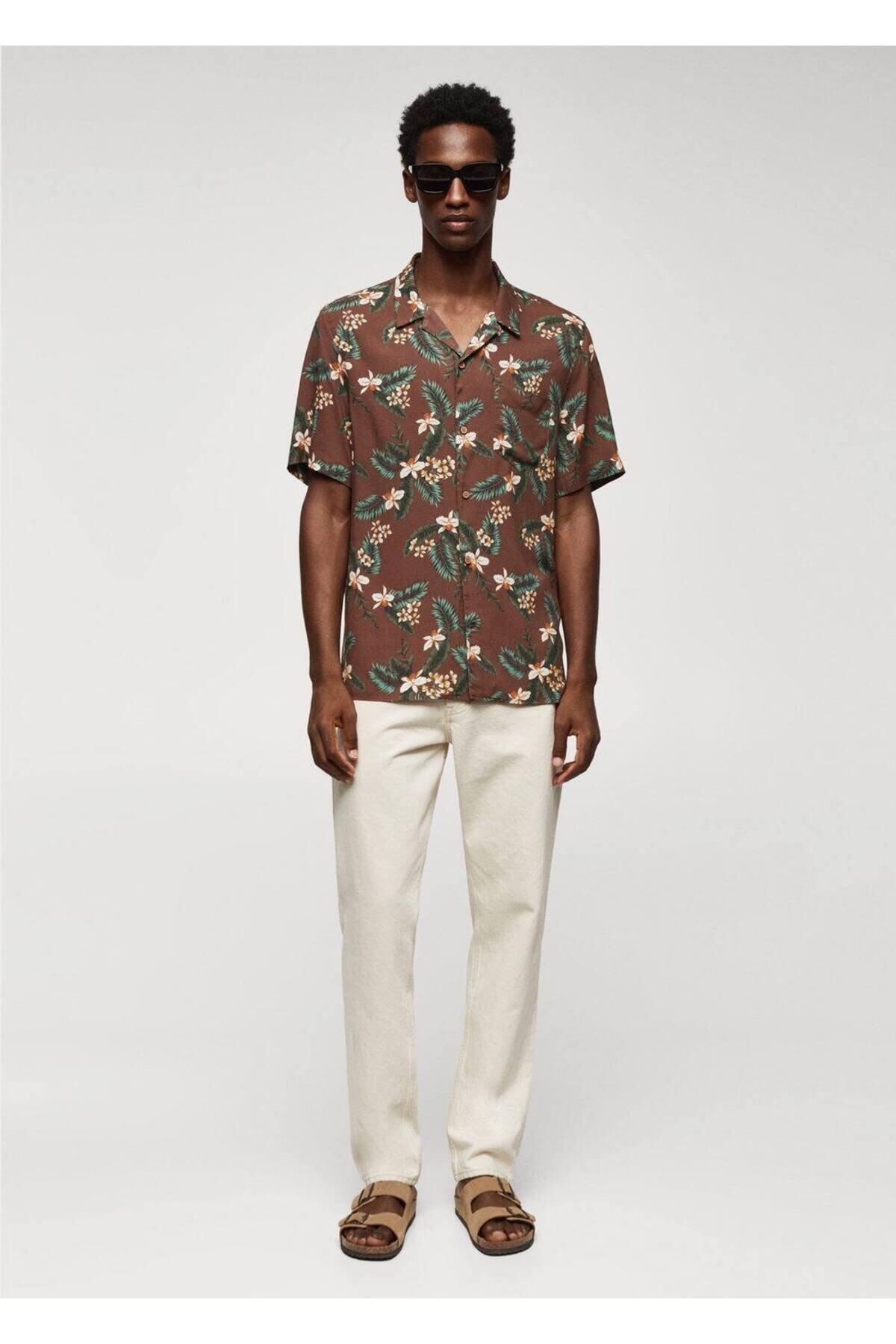 پیراهن مردانه بورگوندی منگوMANGO Man | 57025803 اورجینال - تصویر 2