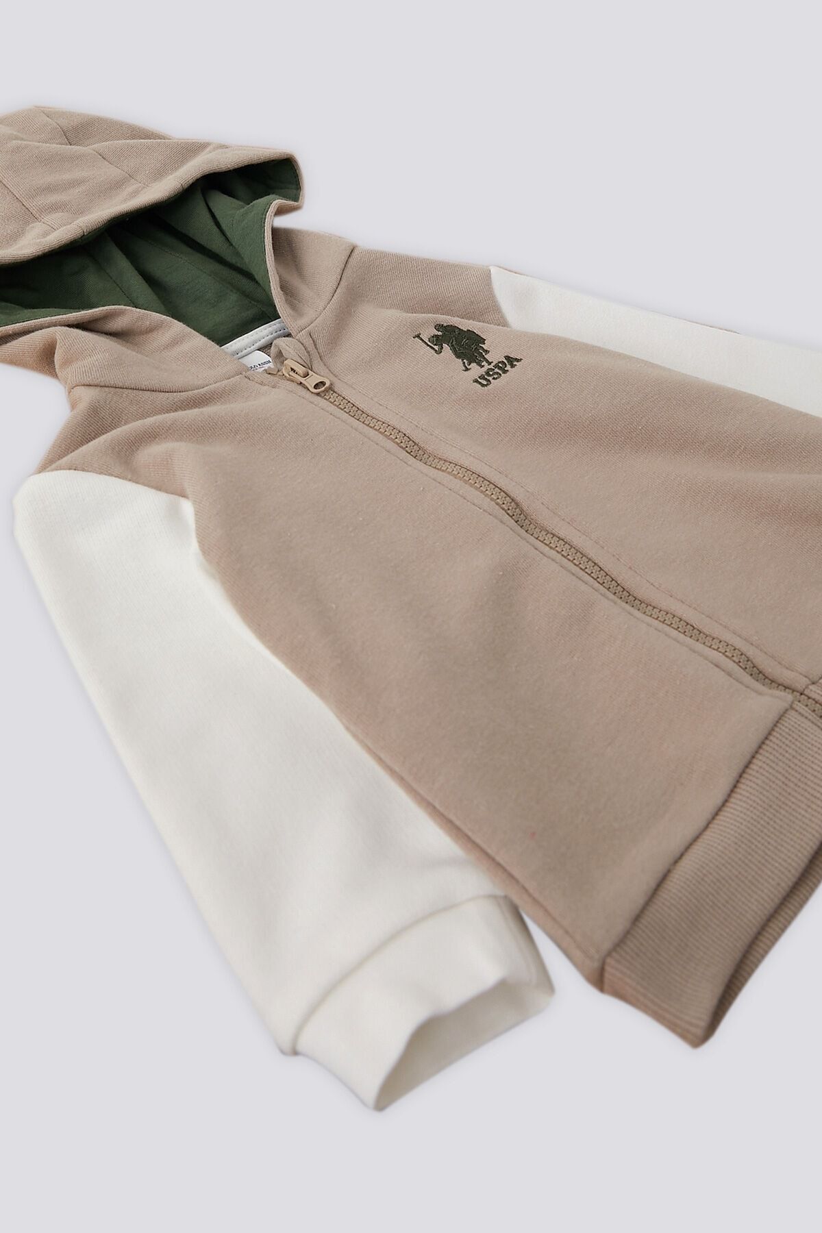 U.S. Polo Assn. پایه. ست 3 تکه نوزادی با جزئیات آستین تزئین شده زیپ بژ Polo Assn