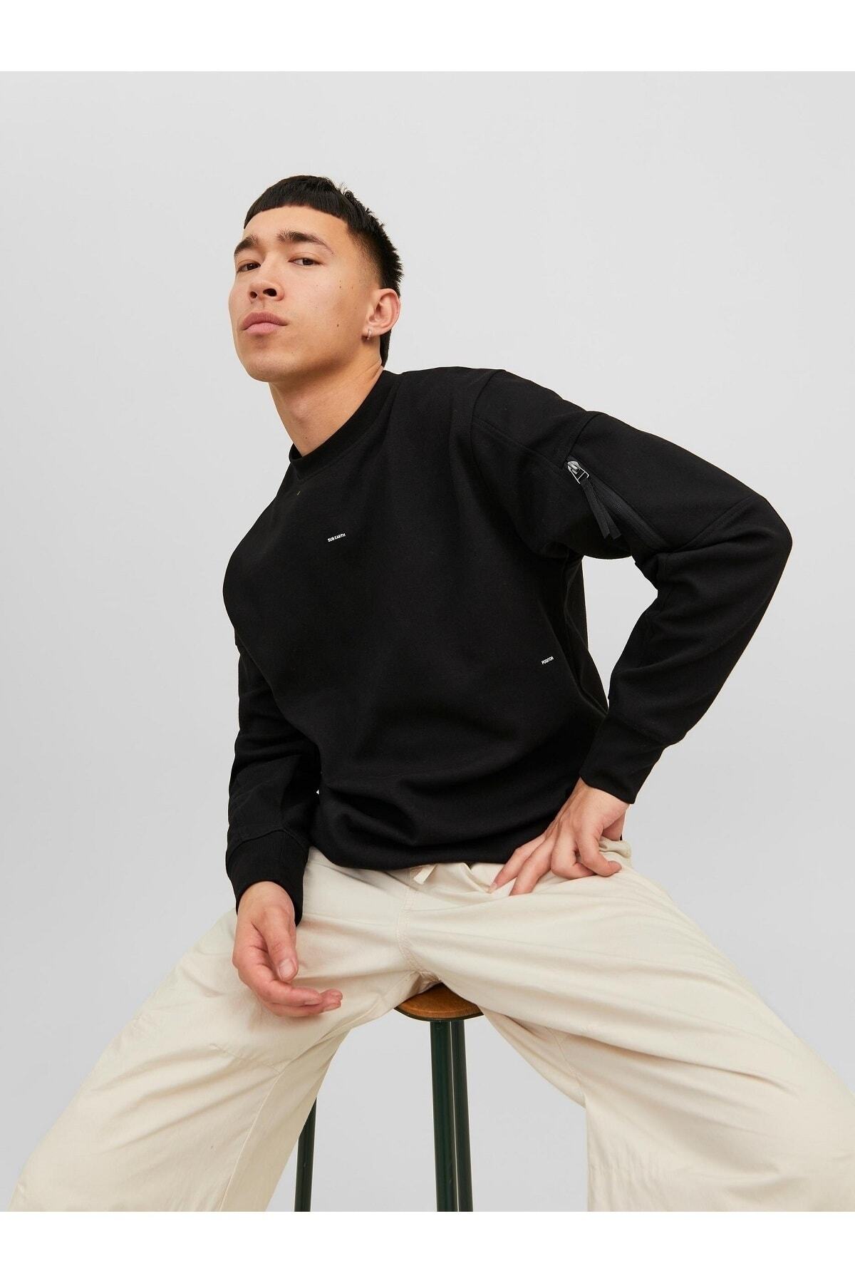 سویشرت مردانه مشکی جک اند جونز | 12240222 اورجینال - تصویر 4