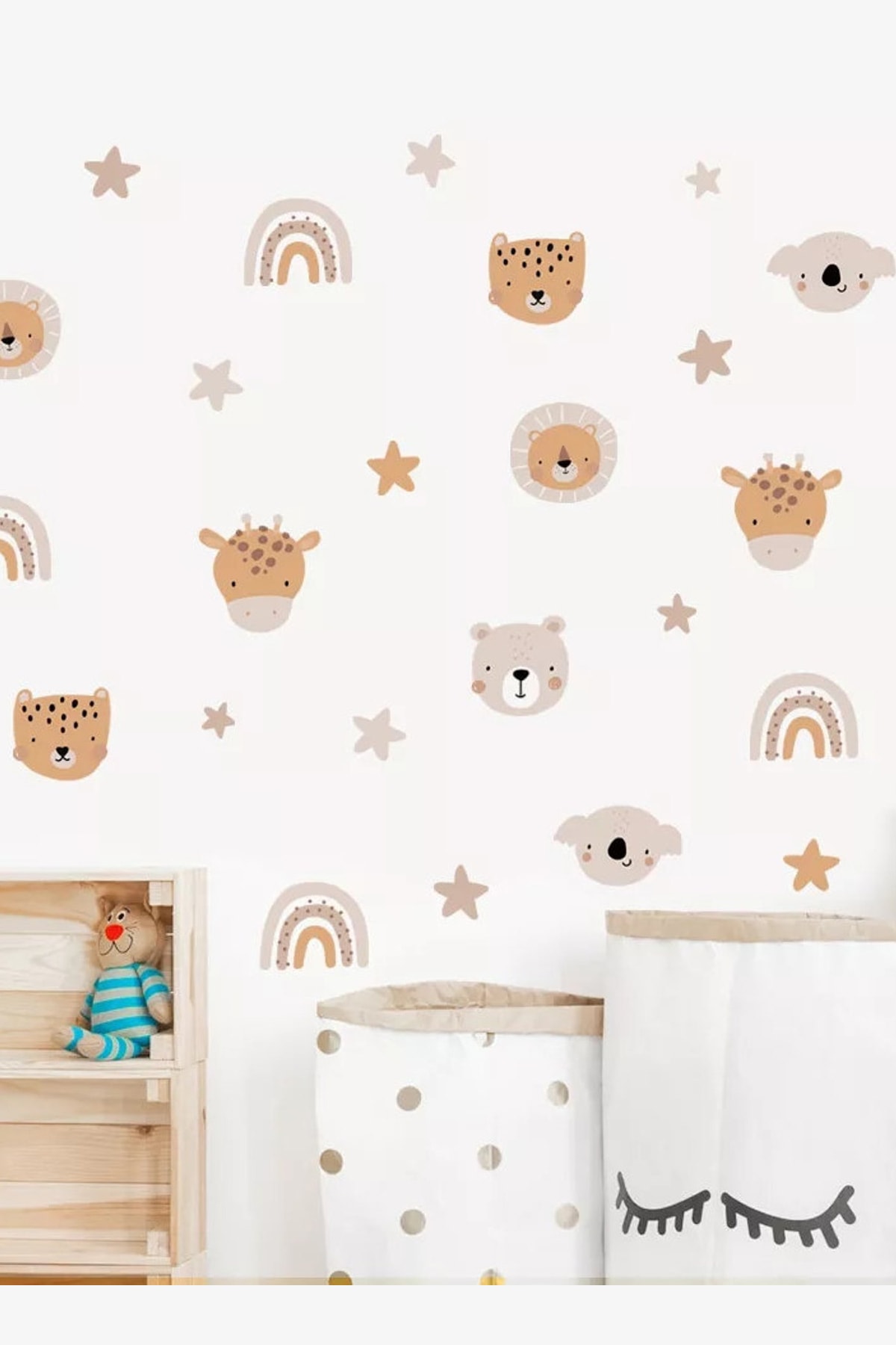 Sim Tasarım Bebek Odası Boho Mini Hayvanlar ve Gökkuşağı Dekoratif Duvar Sticker Seti fotoğrafı 3 (önizleme)