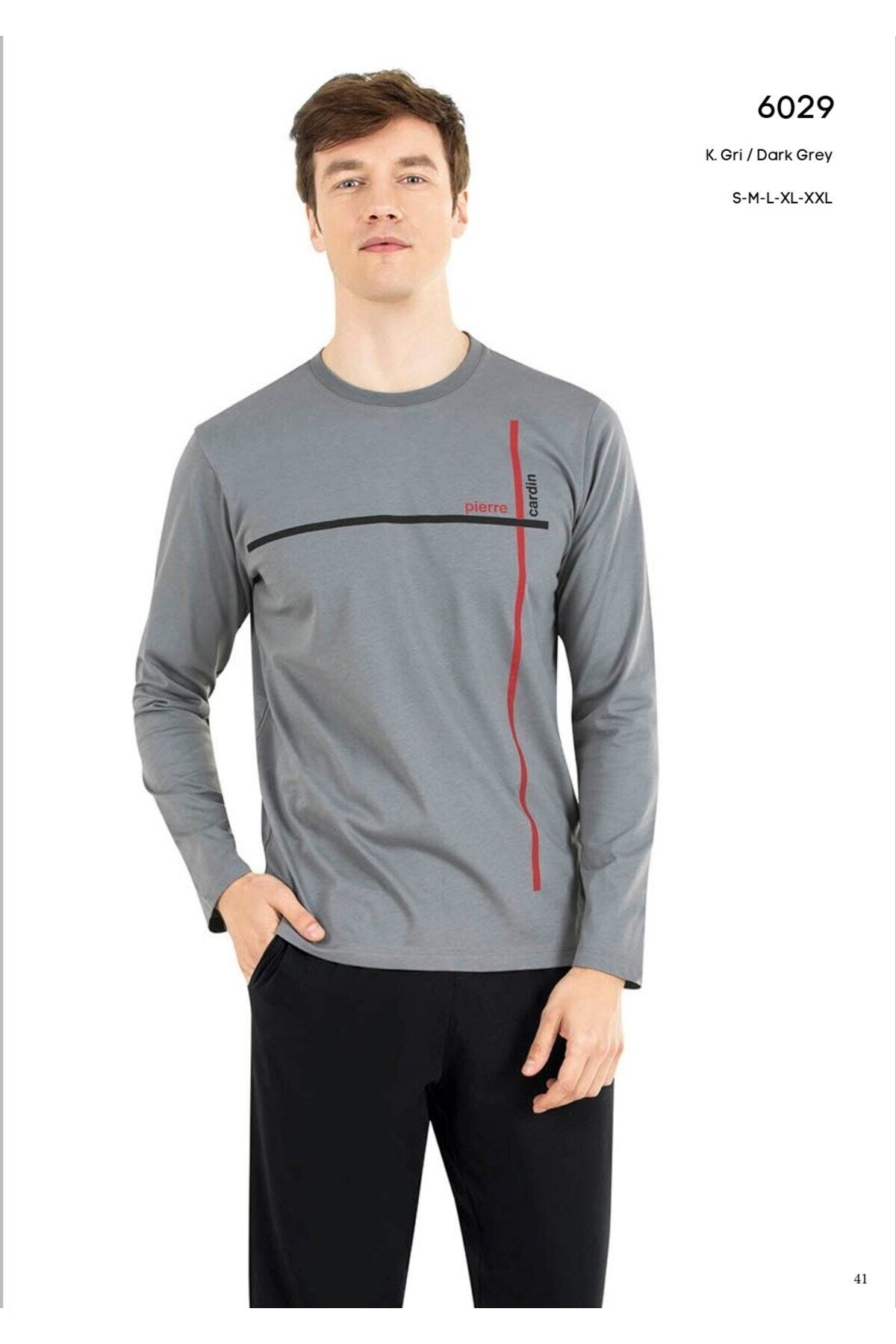 ست پیژامه خاکستری مردانه لباس خواب تیره 6029 Pierre Cardin