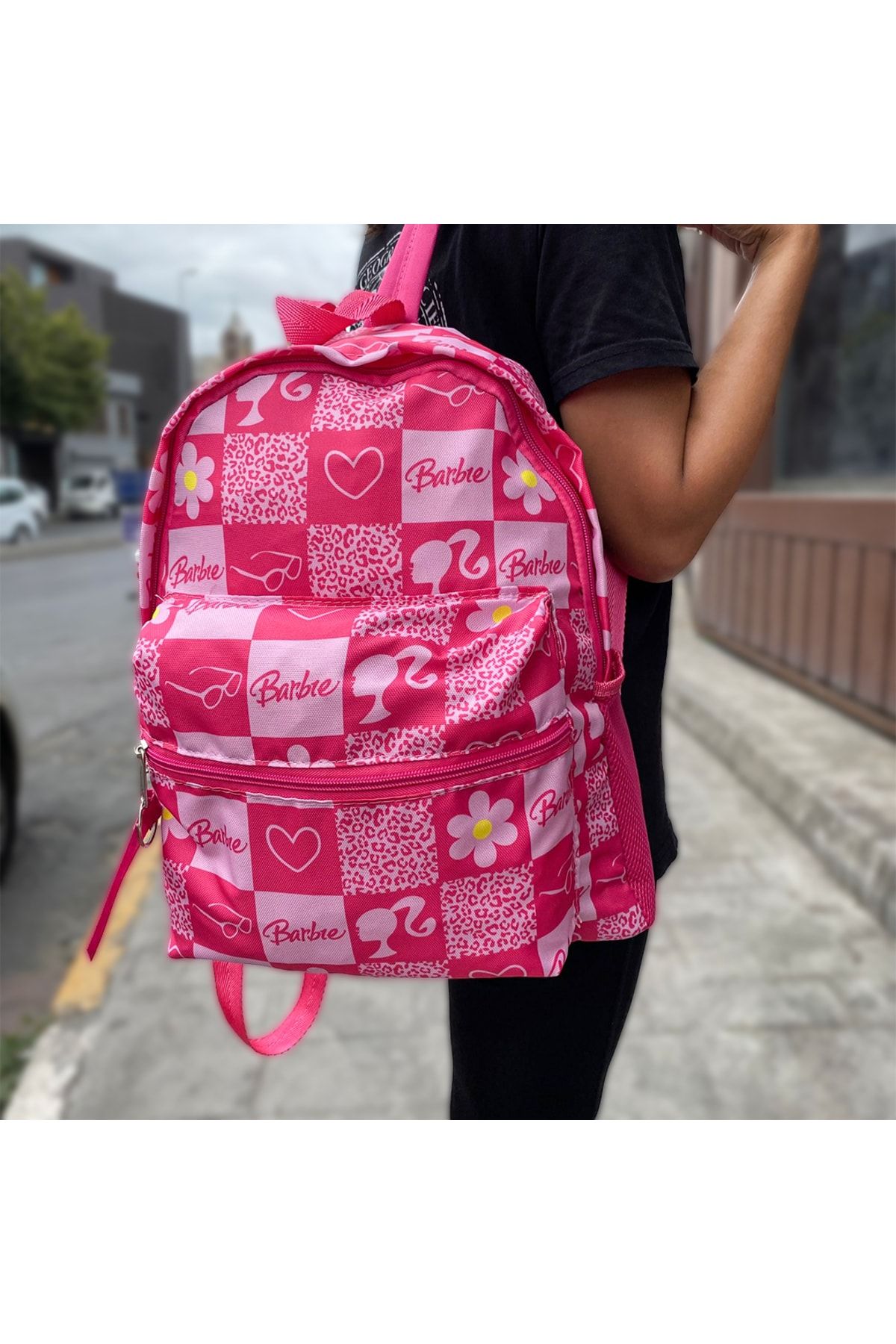 K stebek Pink Daisy Collage School Backpack with Water Bottle