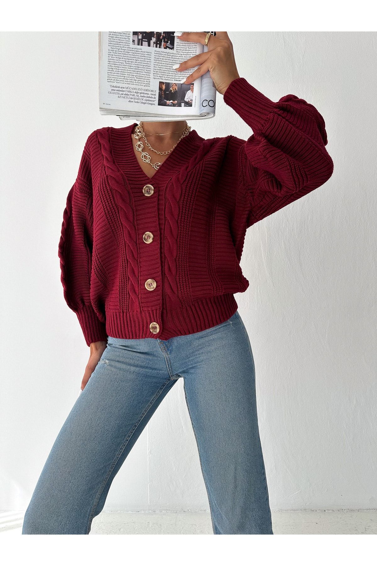 Deep sales red cardigan
