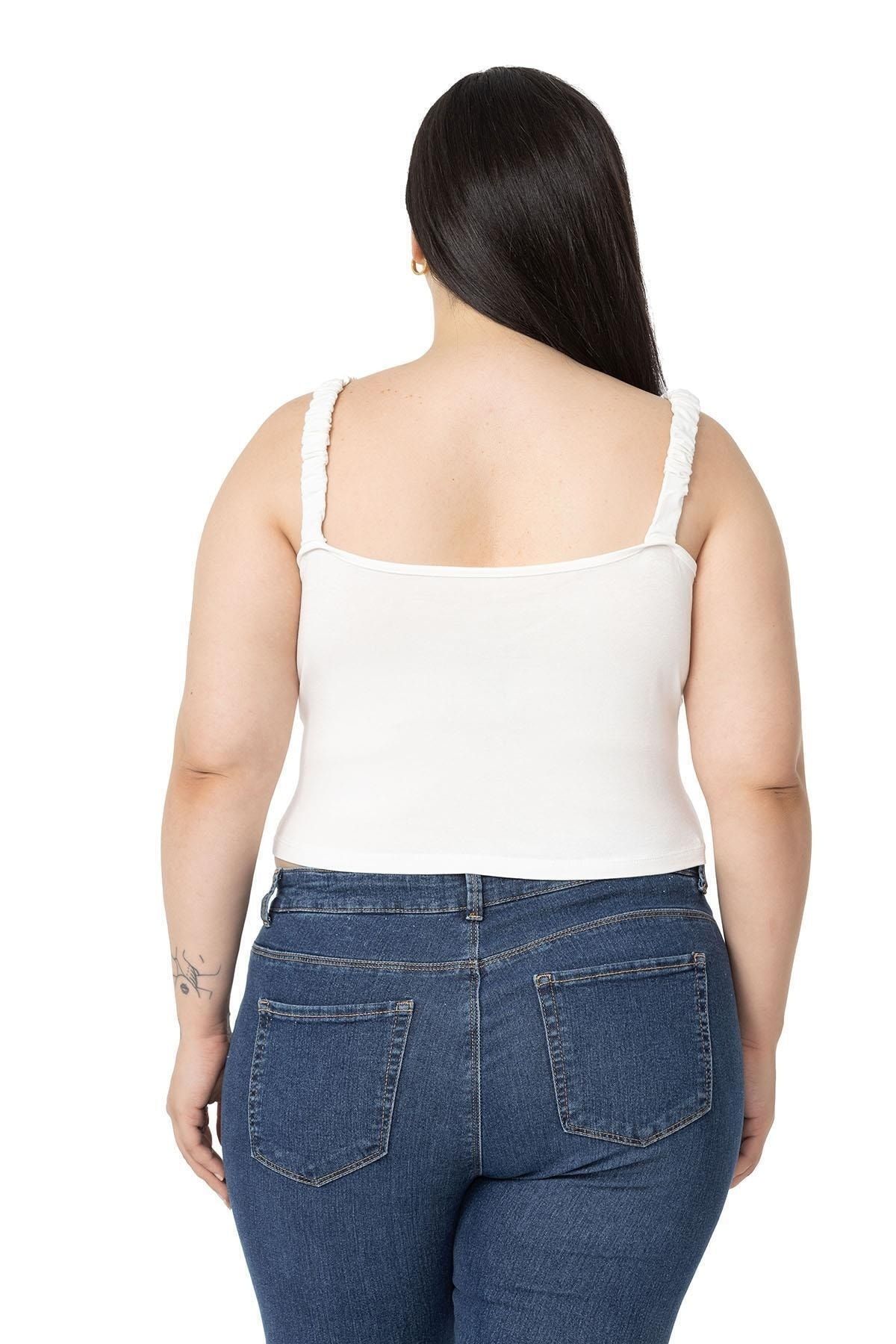 DISENTIS MODEST-Bretele Dimensiuni Plus Adunate Drapat Crop Corp Ecru 3